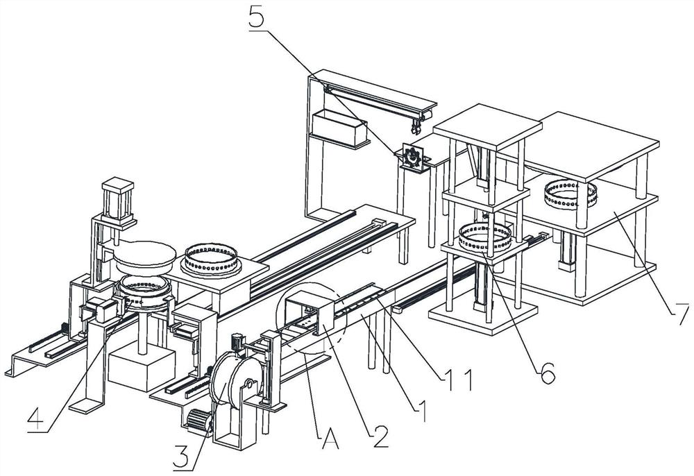 Wire distribution fastening device of automatic production equipment of snow-sweeping sheet brush and process of wire distribution fastening device