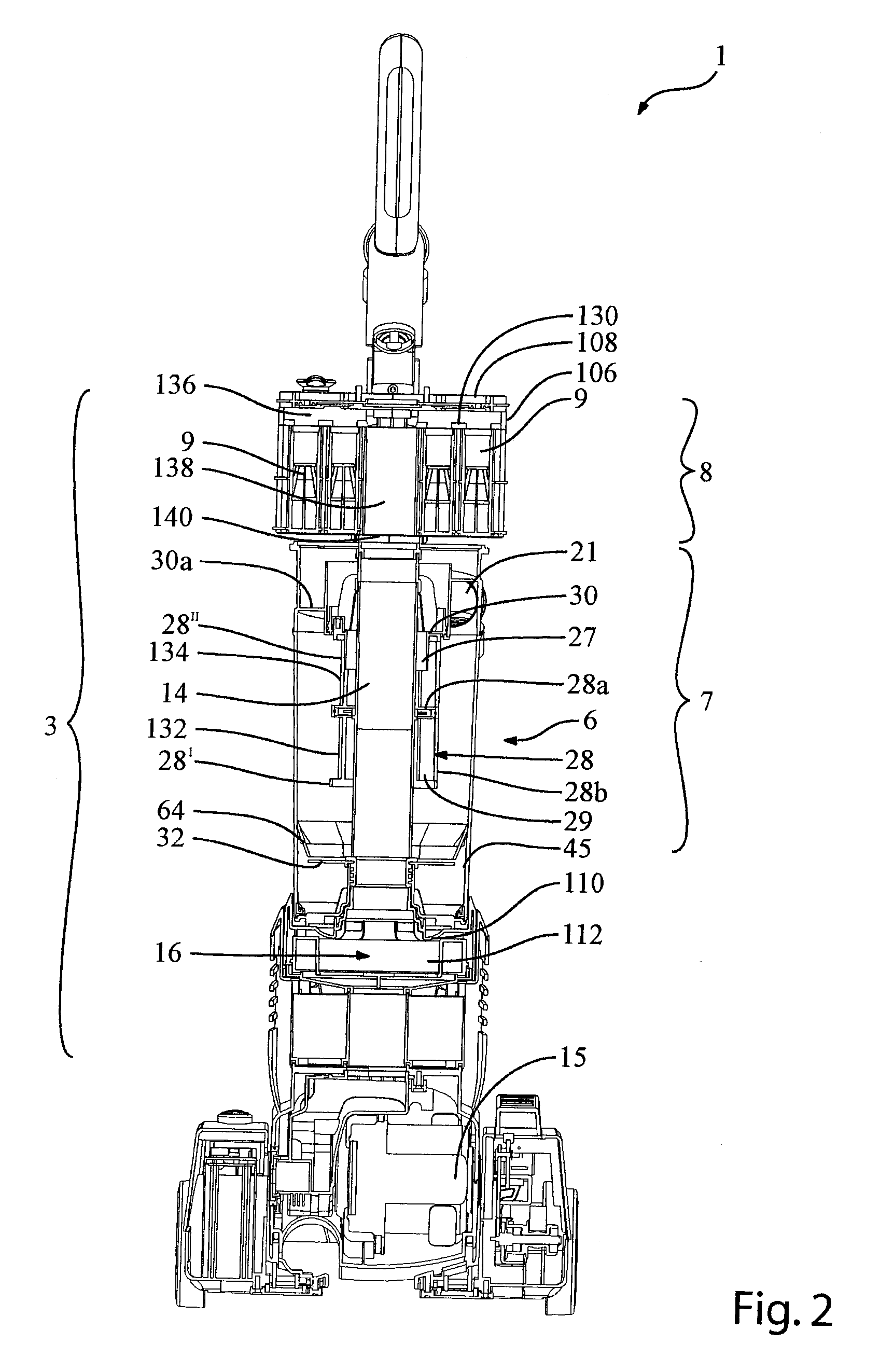 Vacuum cleaner with an illuminated interior