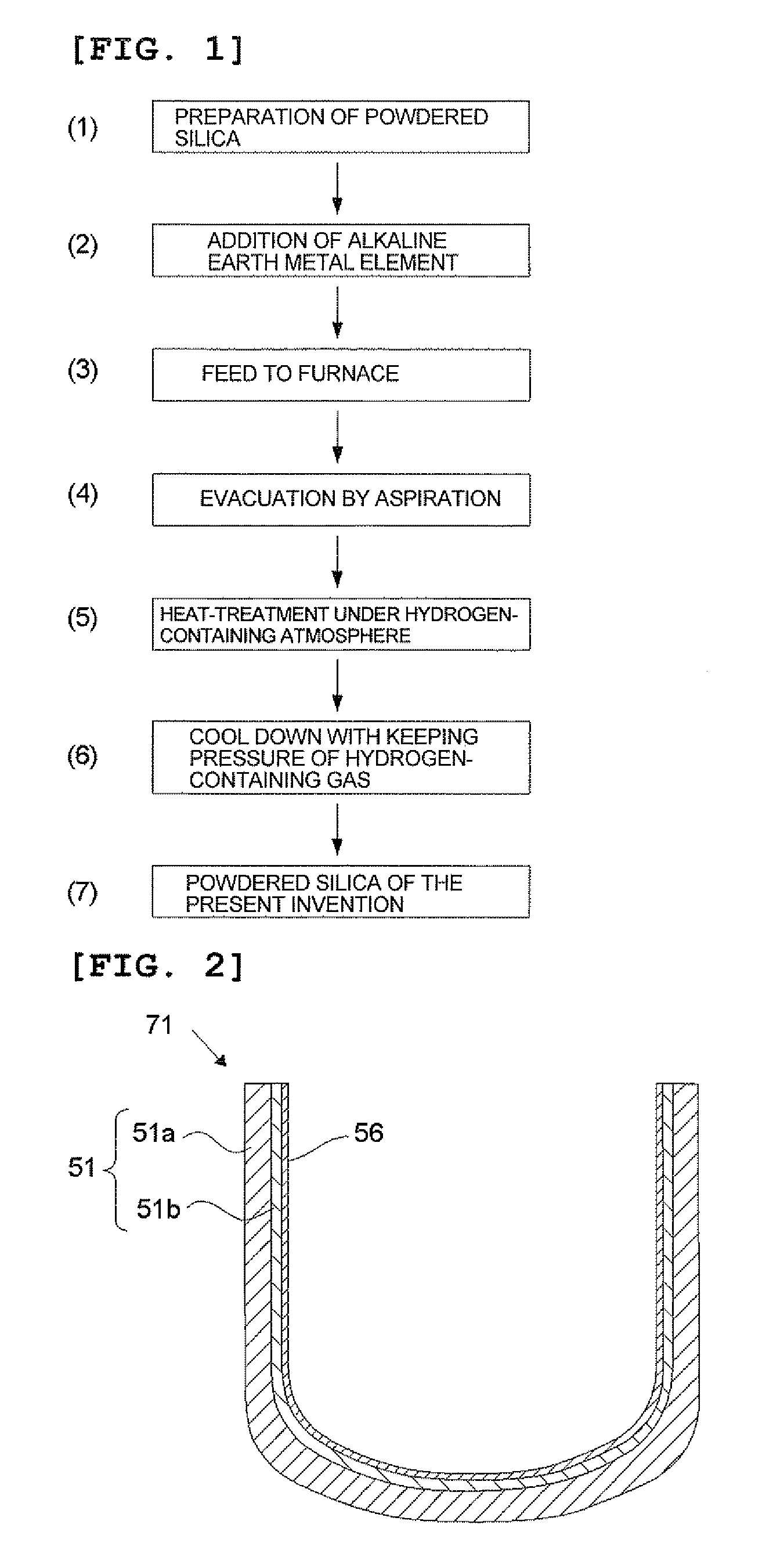 Powdered silica, silica container, and method for producing them