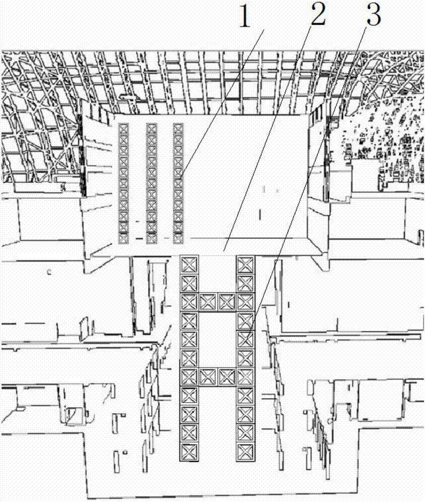 Installation support structure for theater main stage steel beam and construction method of structure