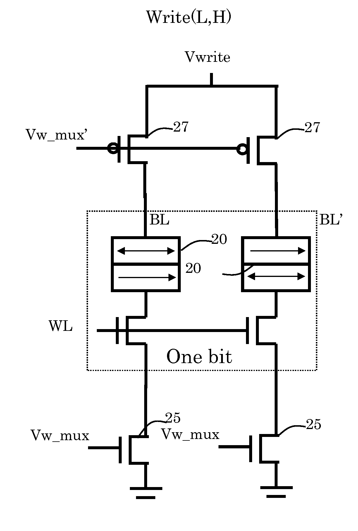 Differential MRAM structure with relatively reversed  magnetic tunnel junction elements enabling writing using same polarity current