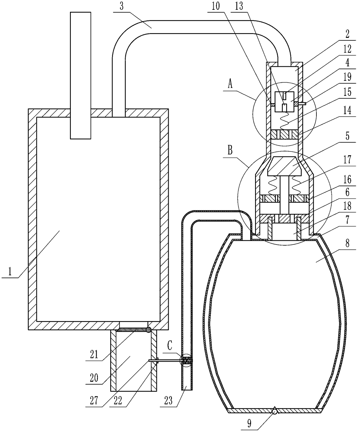 In-vivo accumulated liquid steady-pressure drainage device for operations