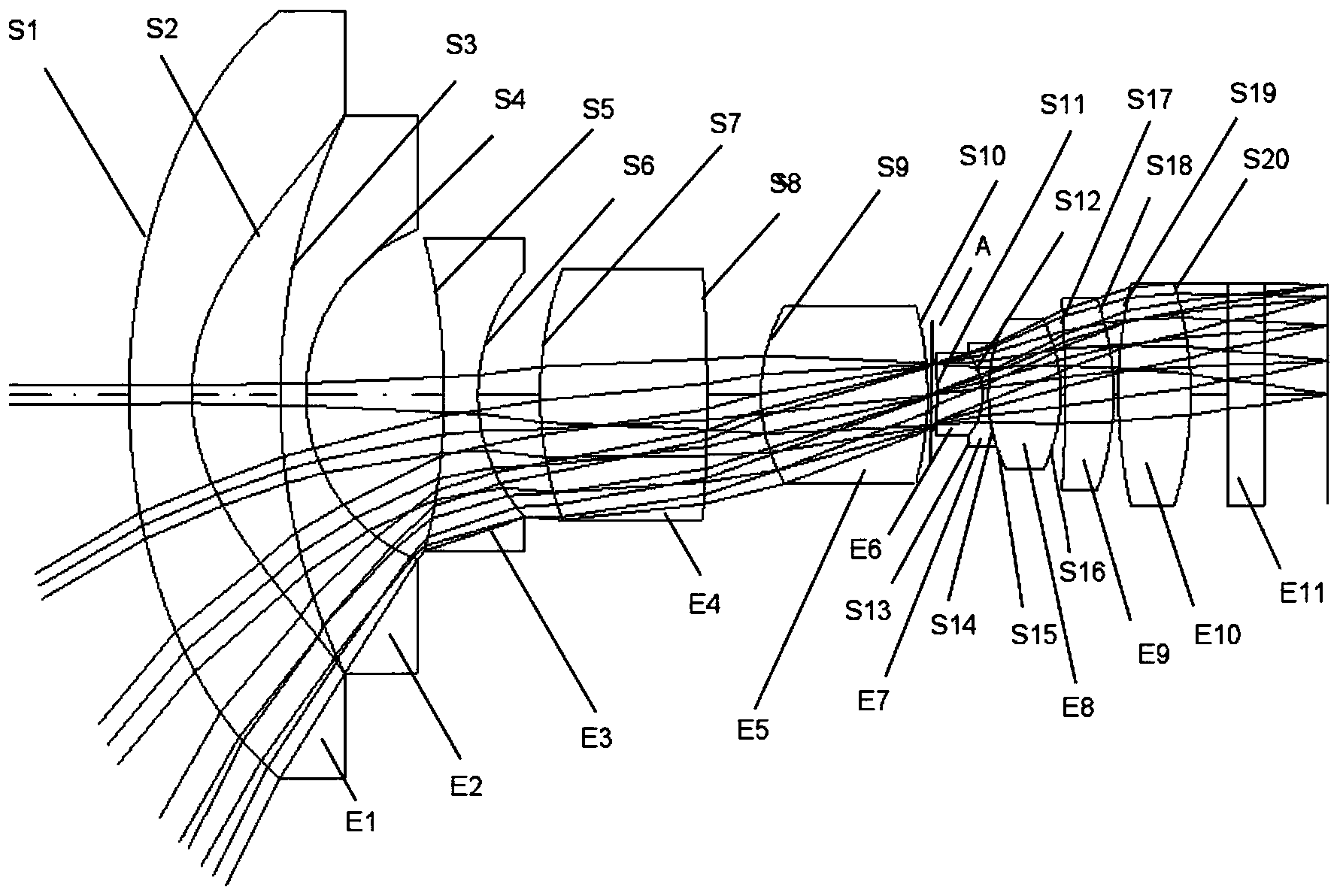 Wide-angle distortion-removing dual-band confocal optical lens