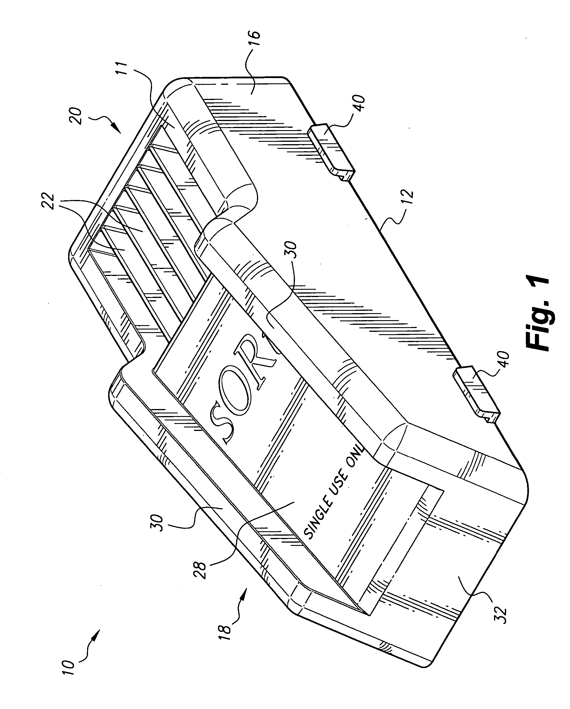 Grooved angled tray for ring-handled surgical instruments