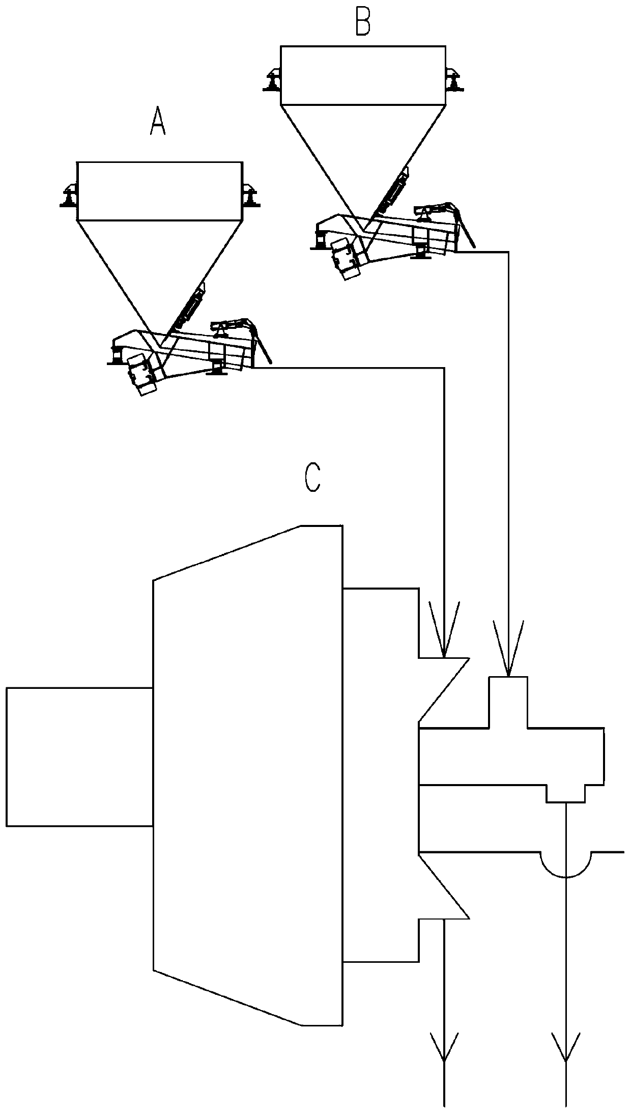 Weighing and feeding device and material processing system