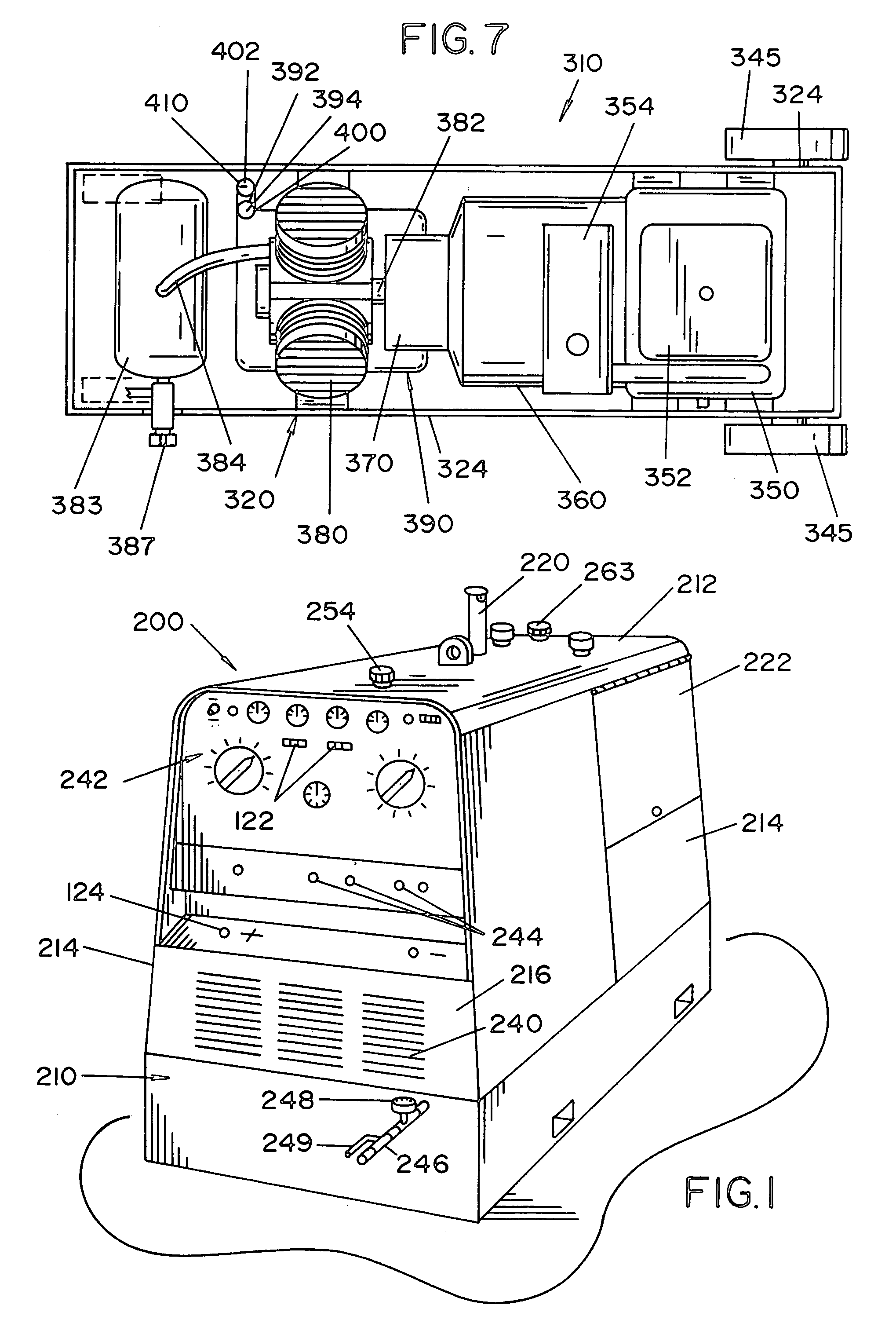 Self-contained integrated welder/generator and compressor