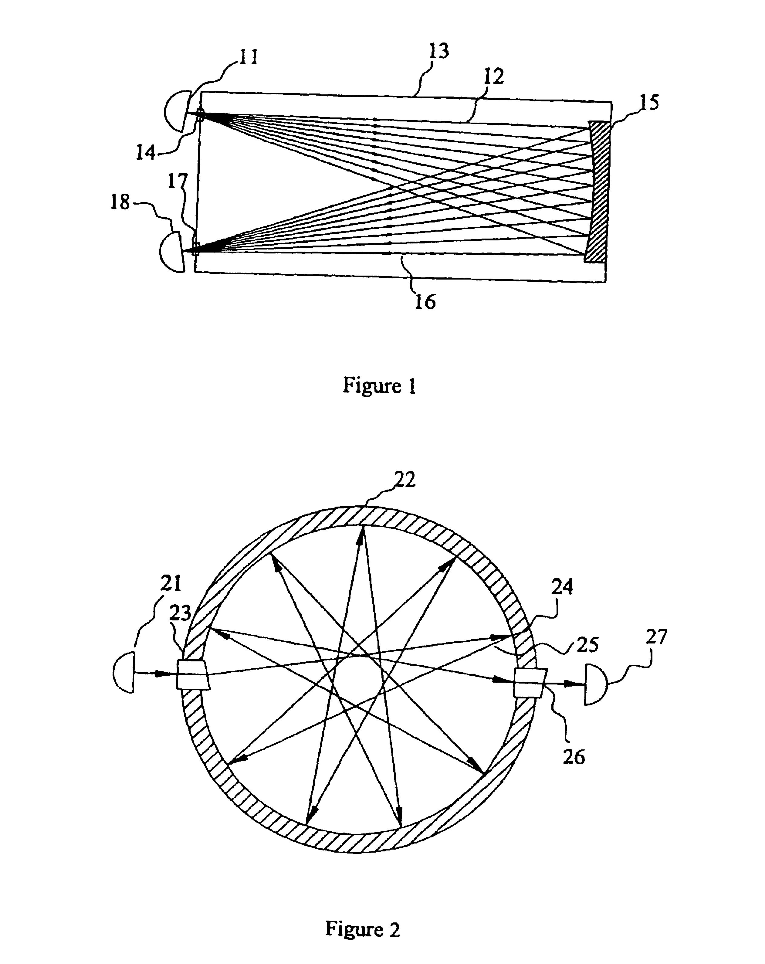 Apparatus and method for measuring decay in intensity of electromagnetic radiation in multipass spectrometry