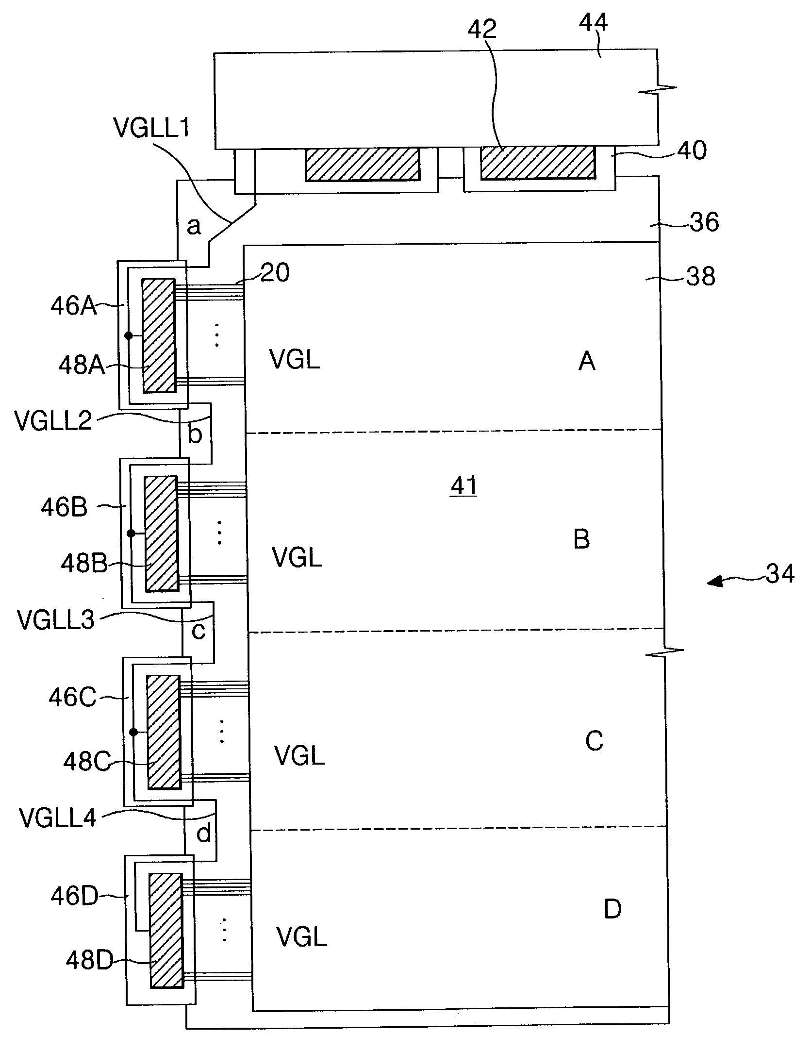 Liquid crystal display of line-on-glass type having voltage difference compensating means