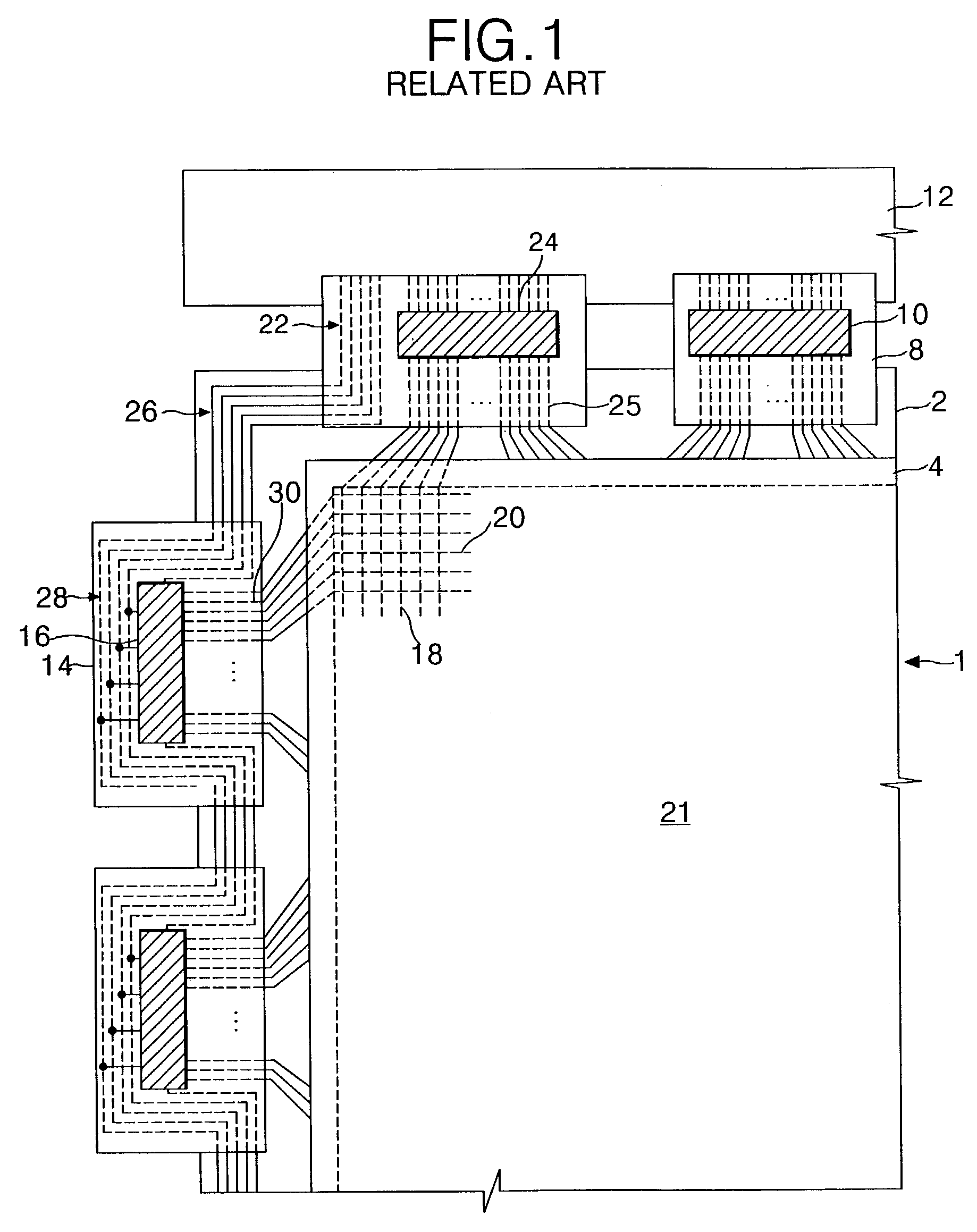 Liquid crystal display of line-on-glass type having voltage difference compensating means