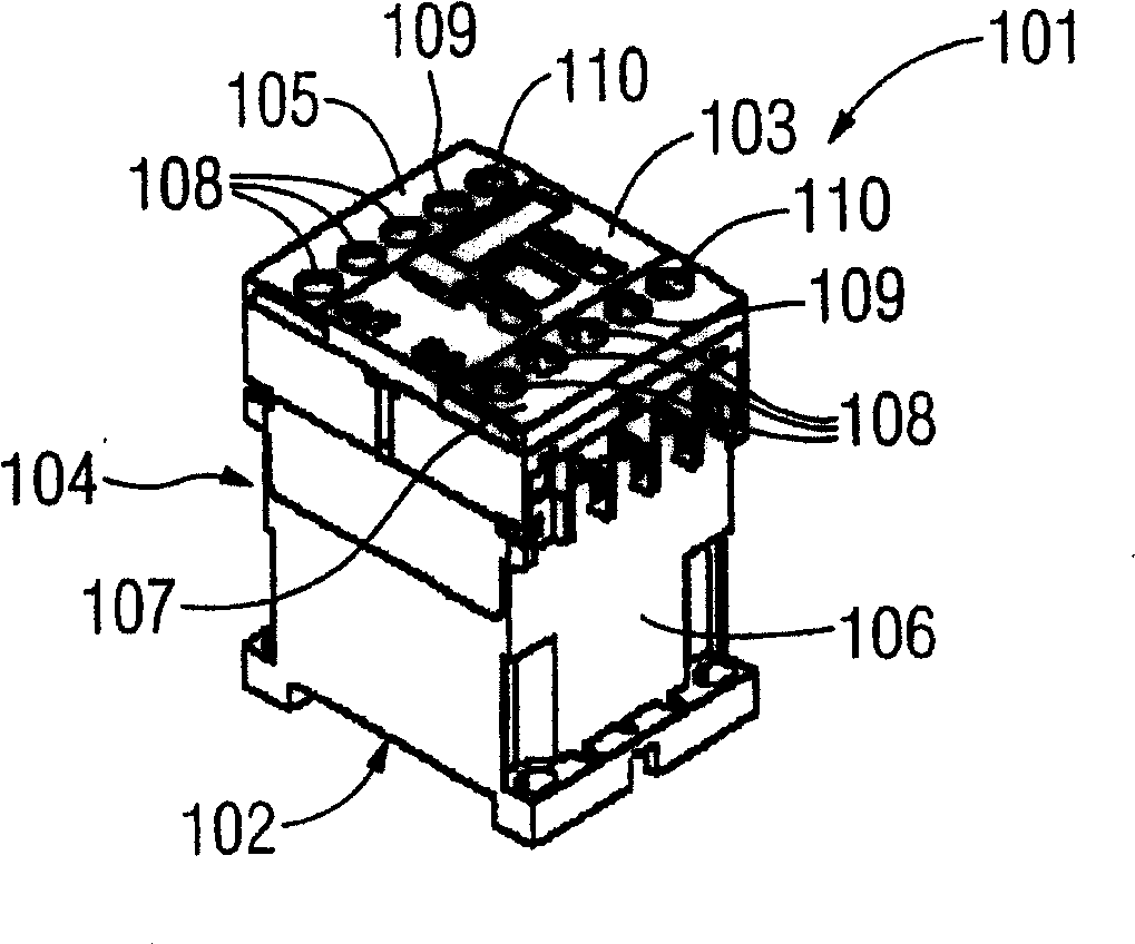 Electromagnetic switch device of a contactor in particular