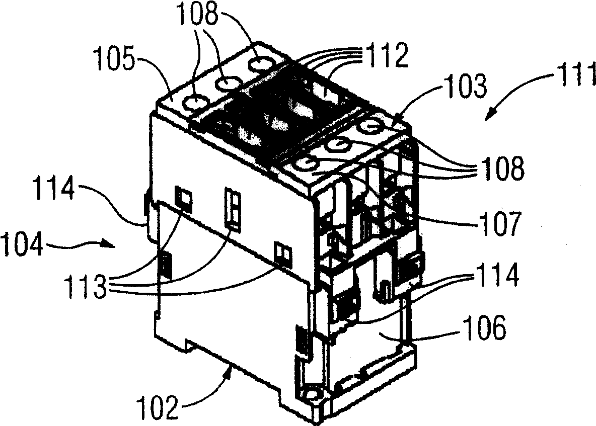 Electromagnetic switch device of a contactor in particular