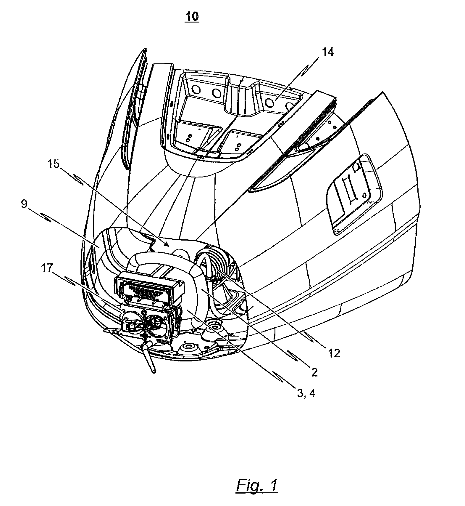 Device for the on-demand sealing of an opening provided in the frontal region of a track-guided vehicle, a front nose module having such a device, and a track-guided vehicle having such a front nose module