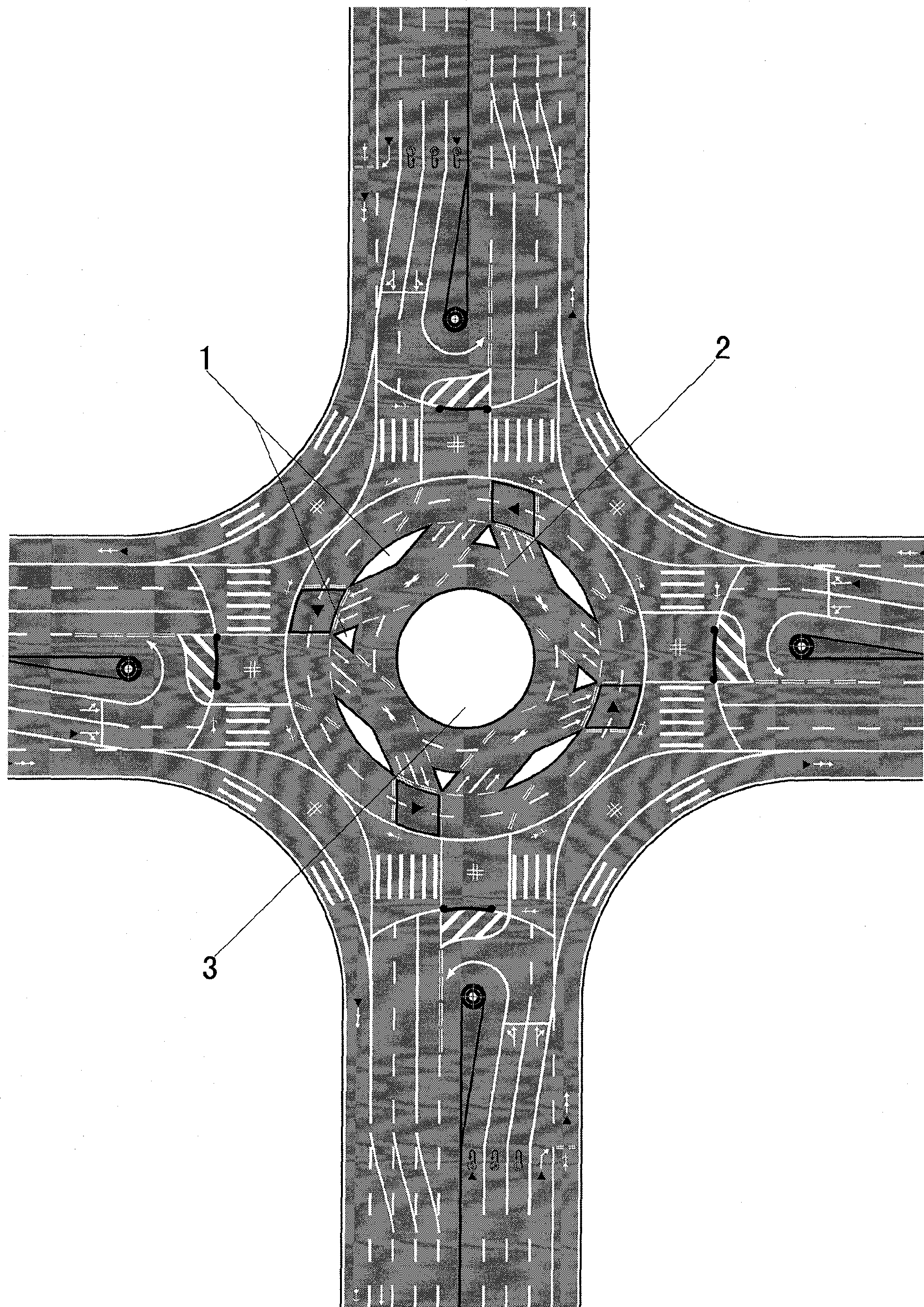 Road buffering island and use thereof