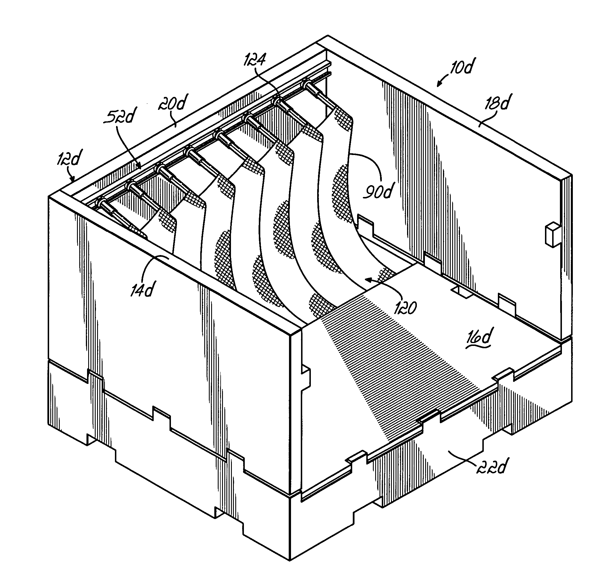 Collapsible container having sliding support member assemblies for supporting dunnage