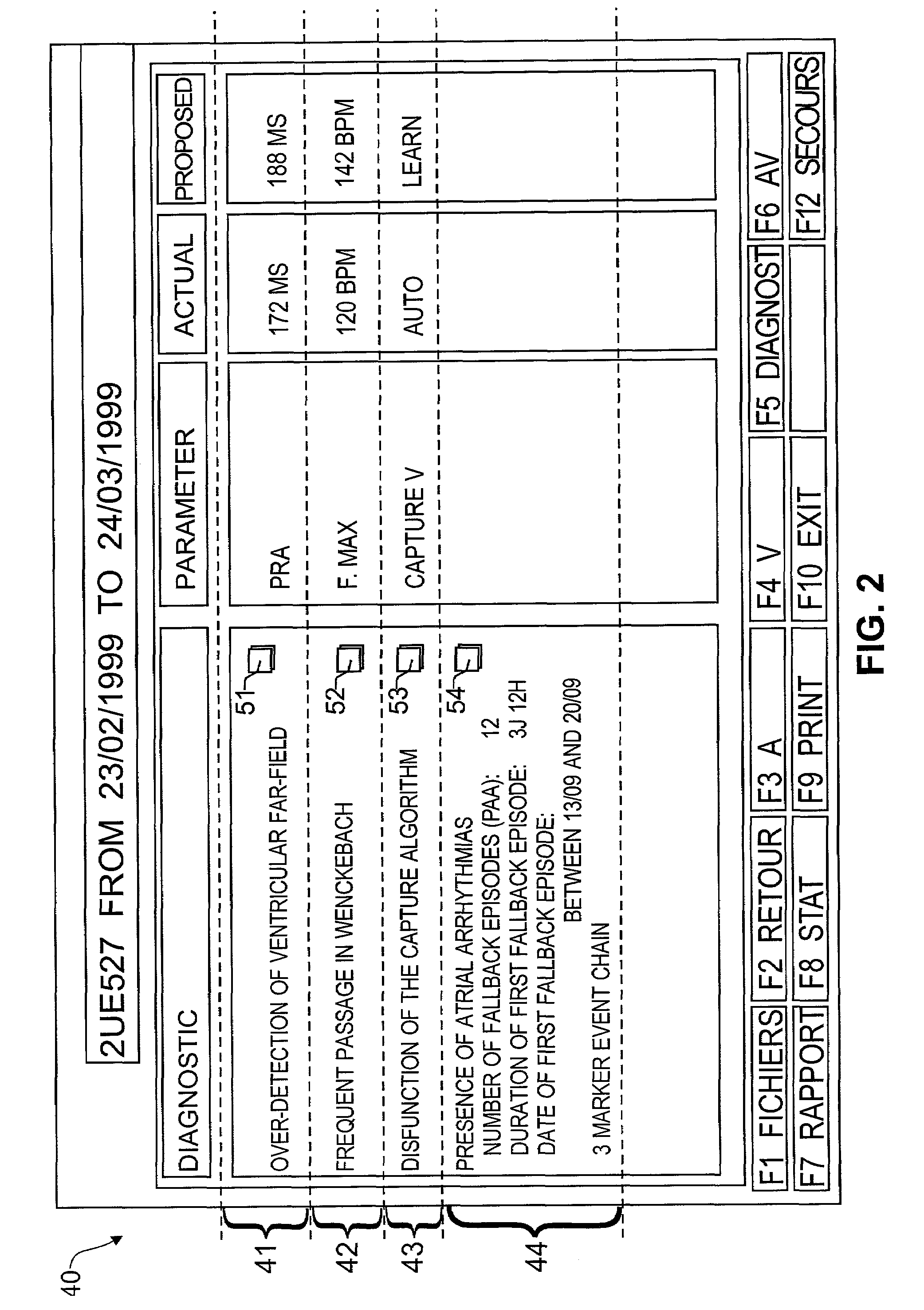 Presentation of data stored in an active implantable medical device to assist a practitioner's diagnosis