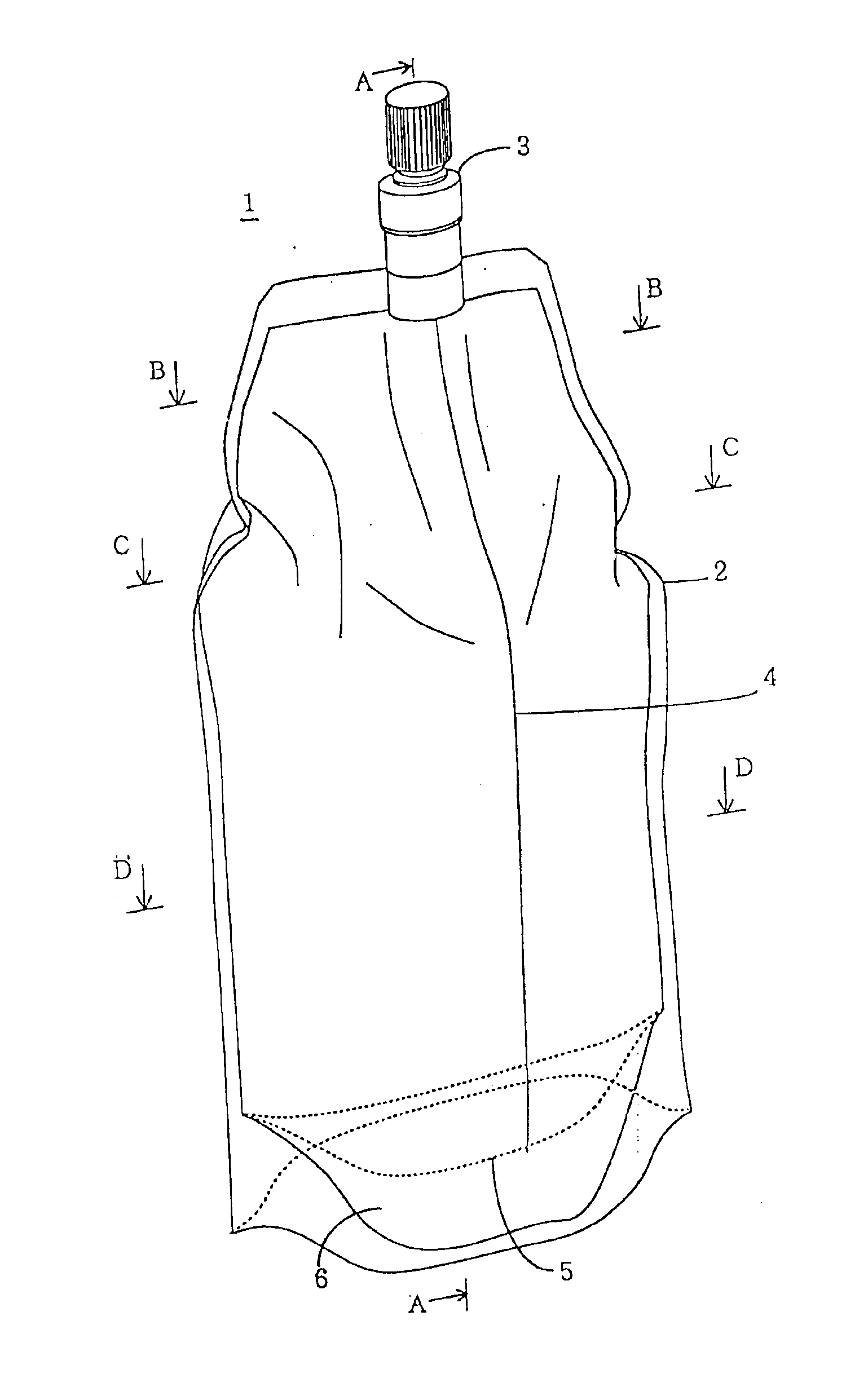 Self-standing type bag-shaped container having evaluating and flow velocity controlling functions