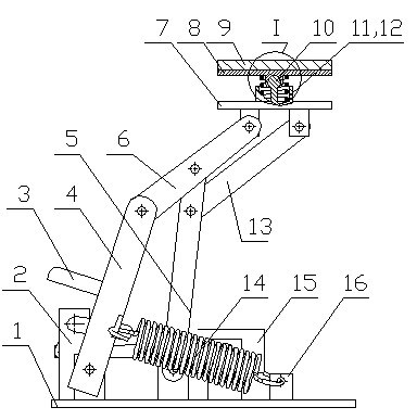 Lateral current collector with double four-bar mechanisms connected in series