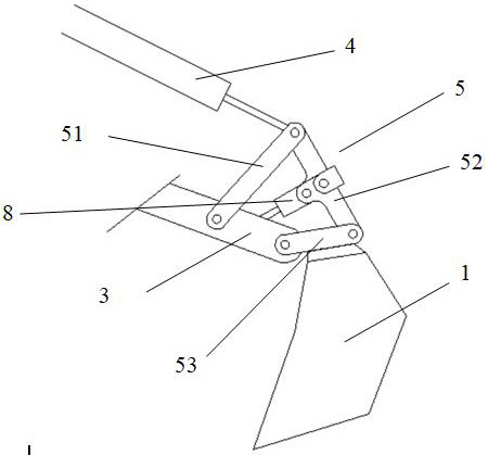 Rapid bucket crumple connecting device and method capable of detecting overexcavation offset distance