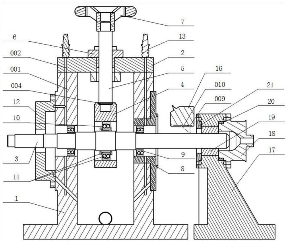 Graphite sealing test shaft run-out adjusting and measuring device