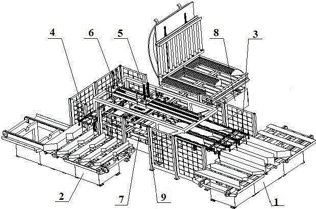 Full-automatic laminating production line of transformer E-type iron cores