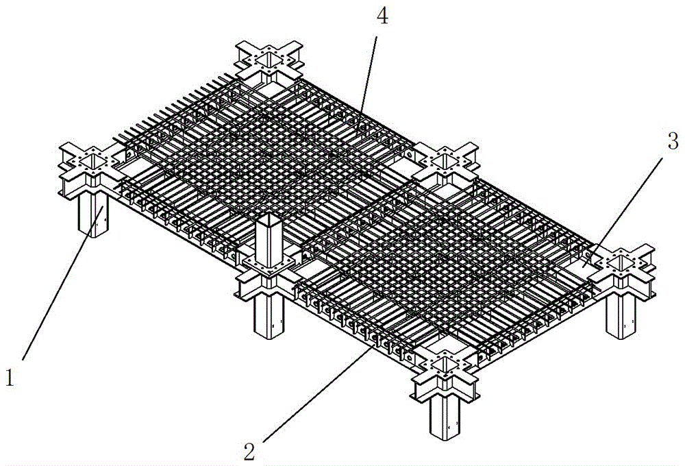 Assembly type steel structure overlapped hollow floor and construction method thereof