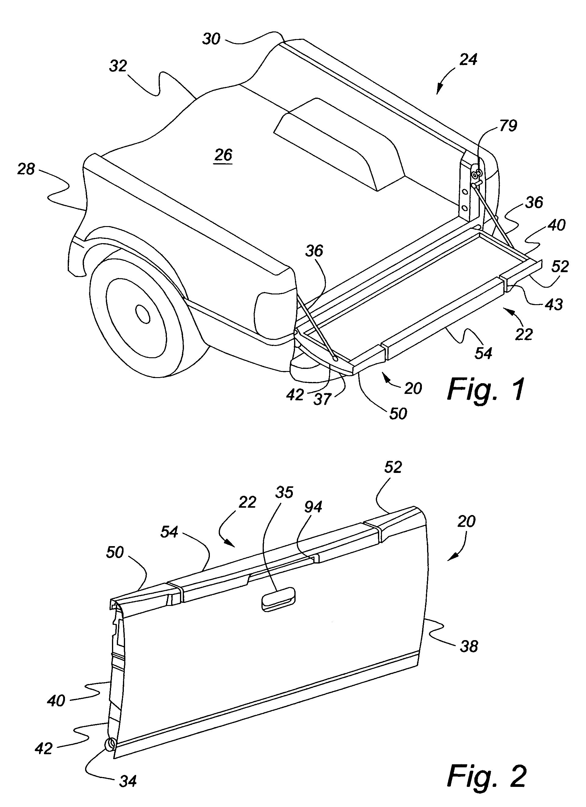 Push button release mechanism for supplemental tailgates