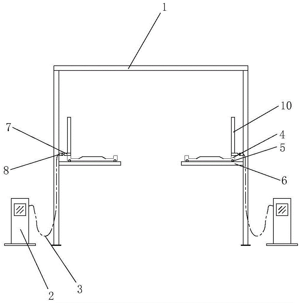 Device for charging electric car on upper-layer car carrying plate of vertical lifting stereoscopic garage