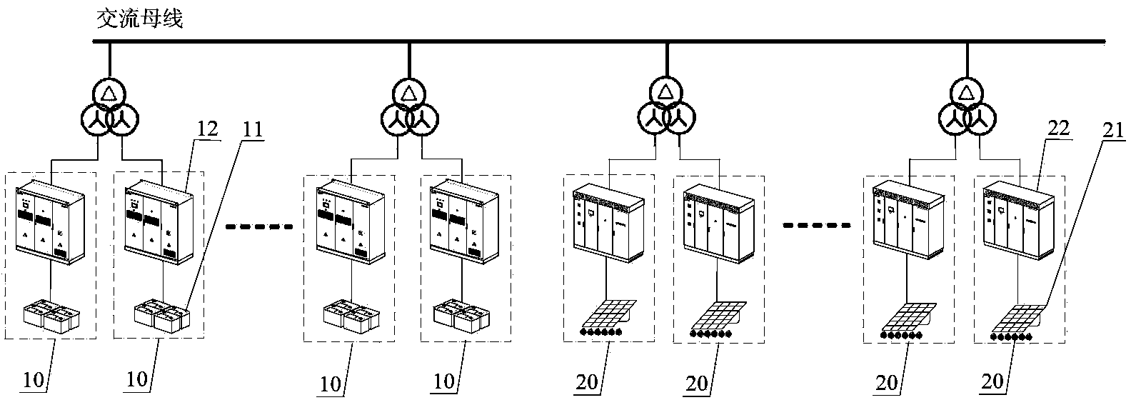 Black-start method, energy management system and off-grid light storage micro-grid with shared alternating-current bus