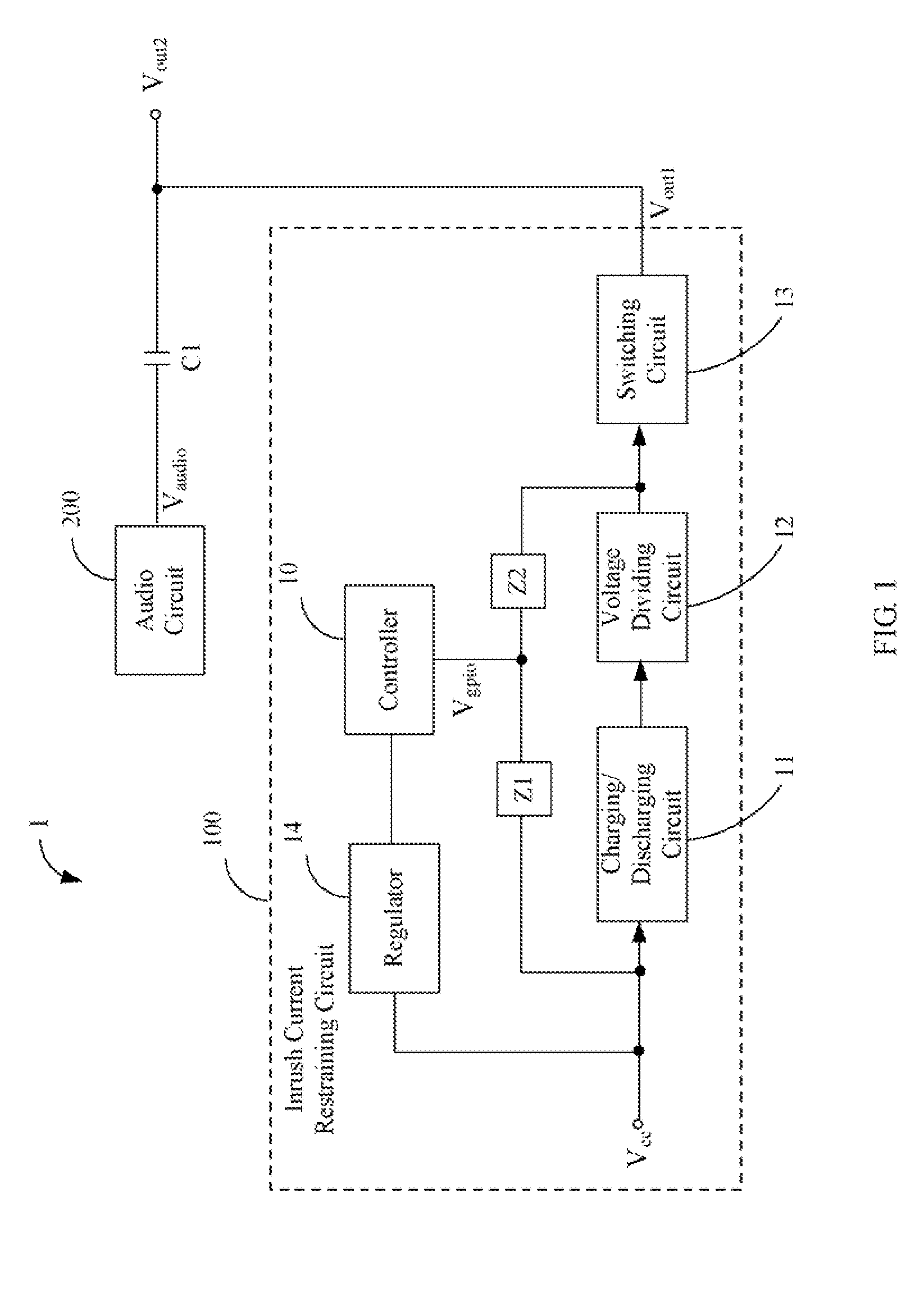 Inrush current restraining circuit and audio device using the same