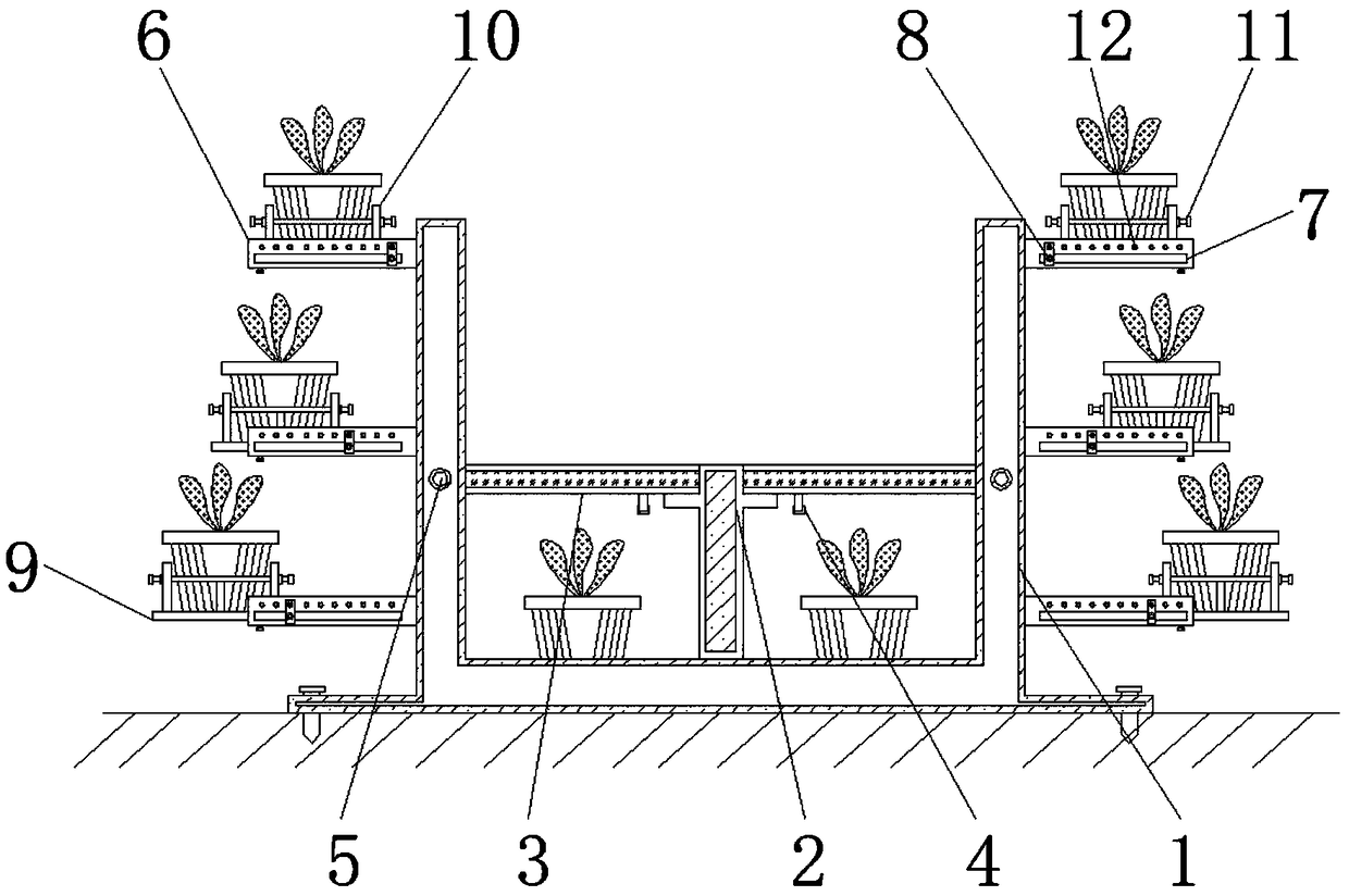 Potted plant placing device provided with rest seats and used for garden landscape