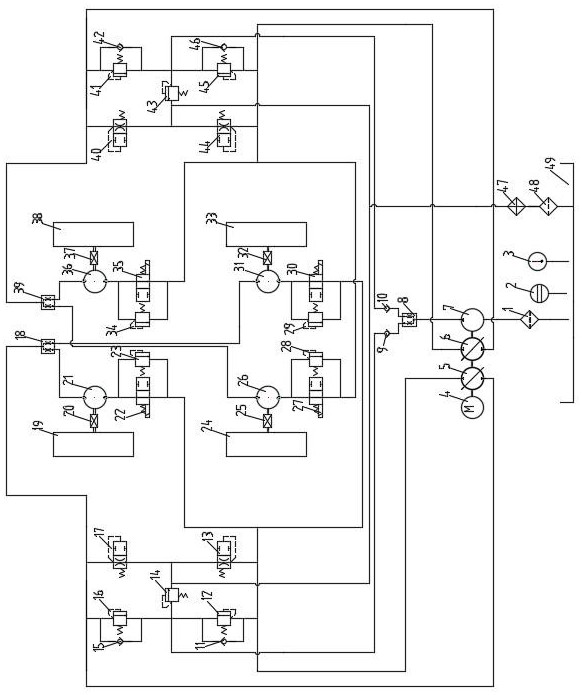 Walking hydraulic transmission system of hydraulic four-wheel-drive high-ground-clearance wheel type spraying machine