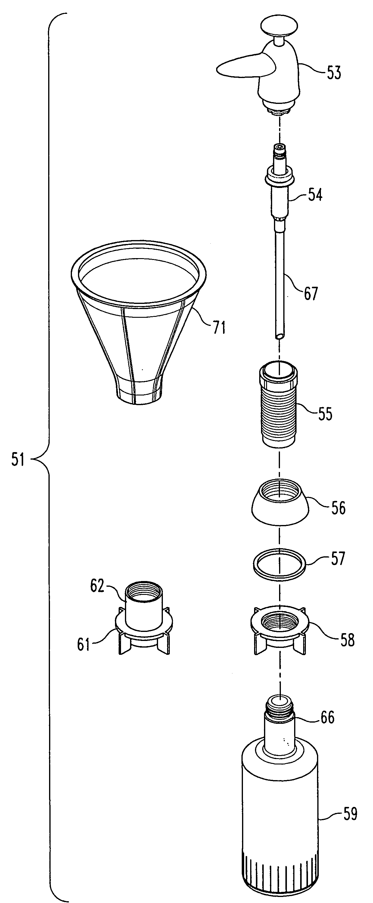 Stationary soap dispenser assembly