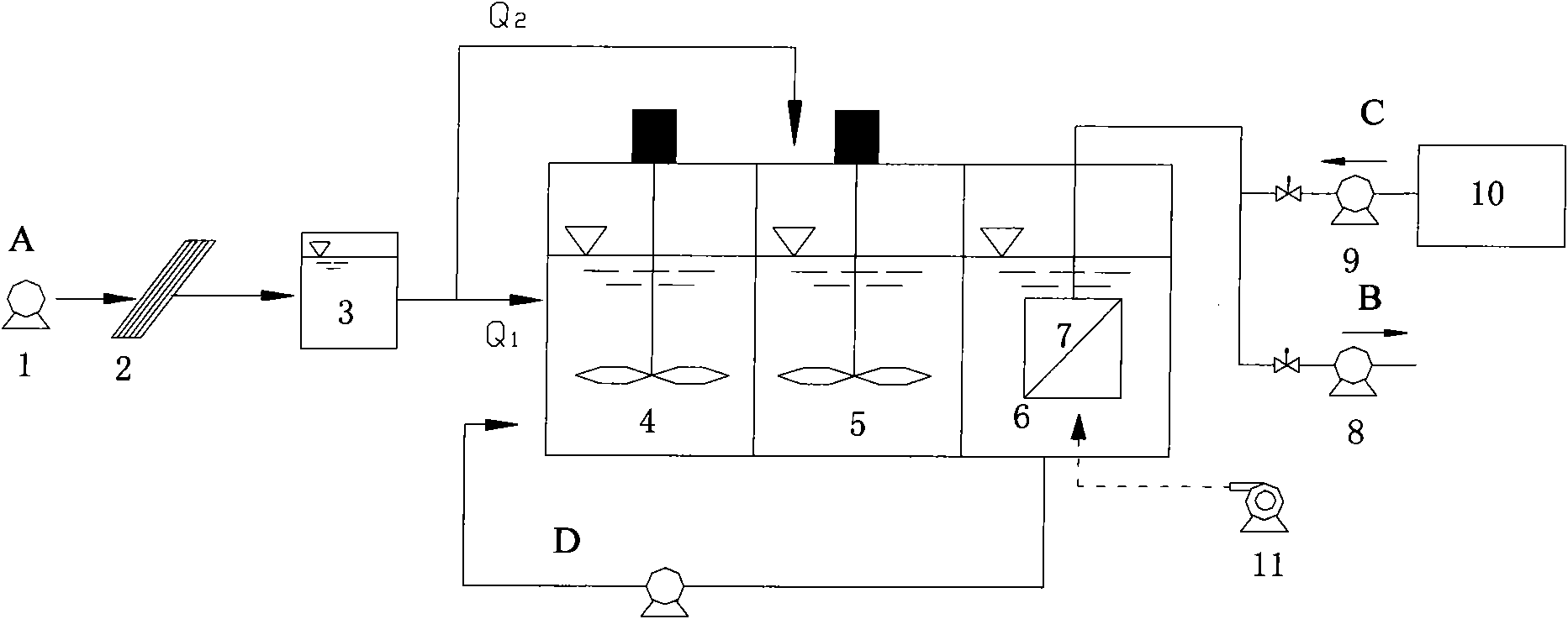 A/A-MBR intensified combined device for denitriding and dephosphorizing and process thereof