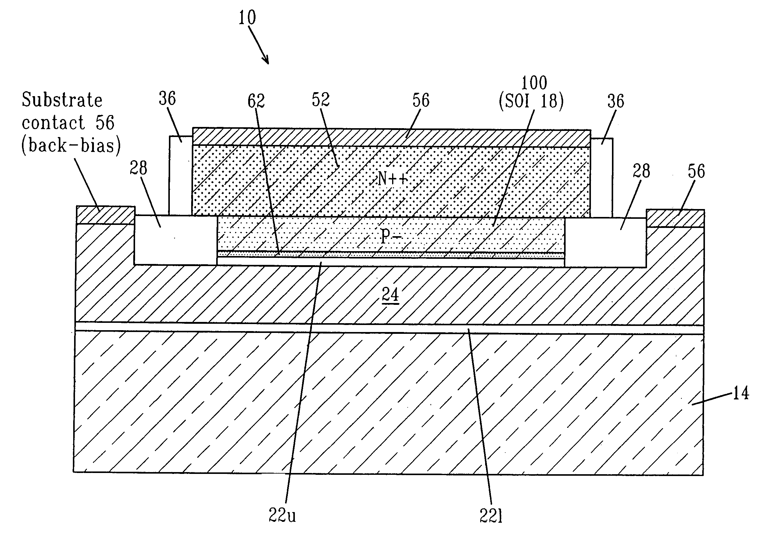 Ultra-thin SOI vertical bipolar transistors with an inversion collector on thin-buried oxide (BOX) for low substrate-bias operation and methods thereof