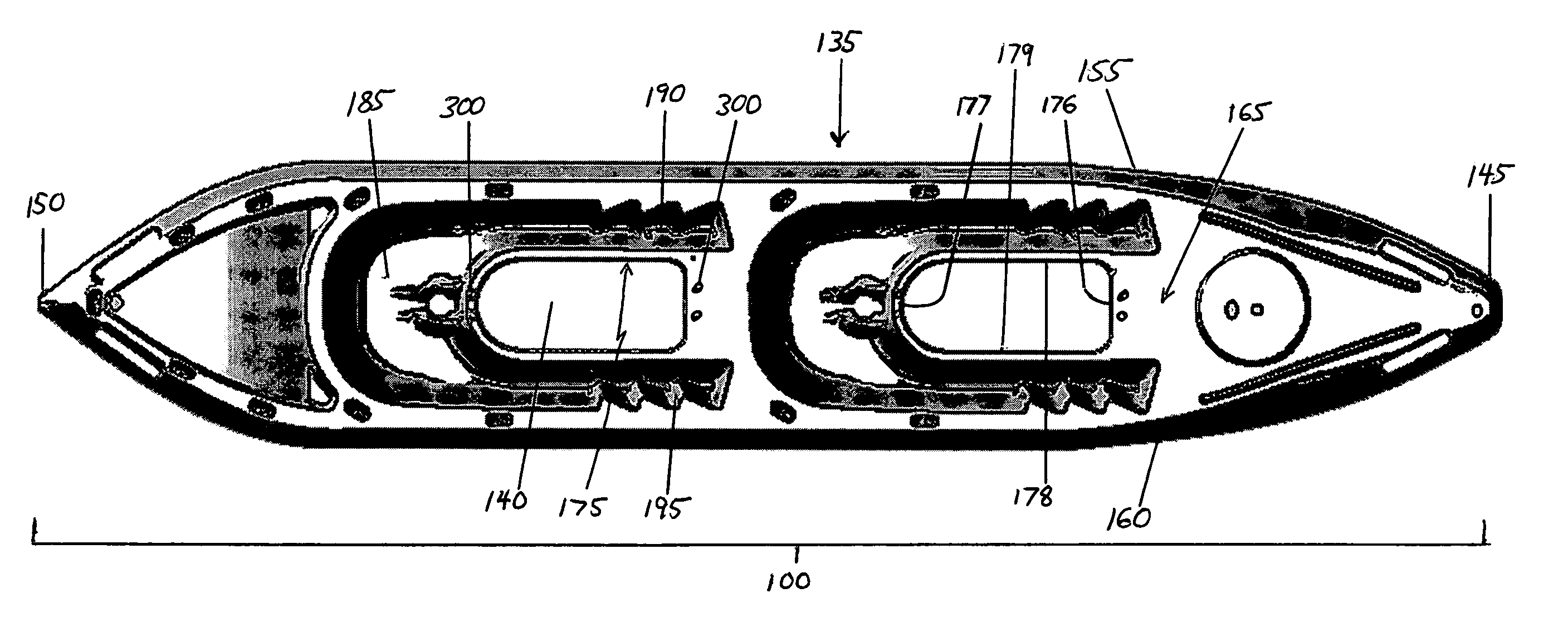 Modular kayak with elevated hull voids