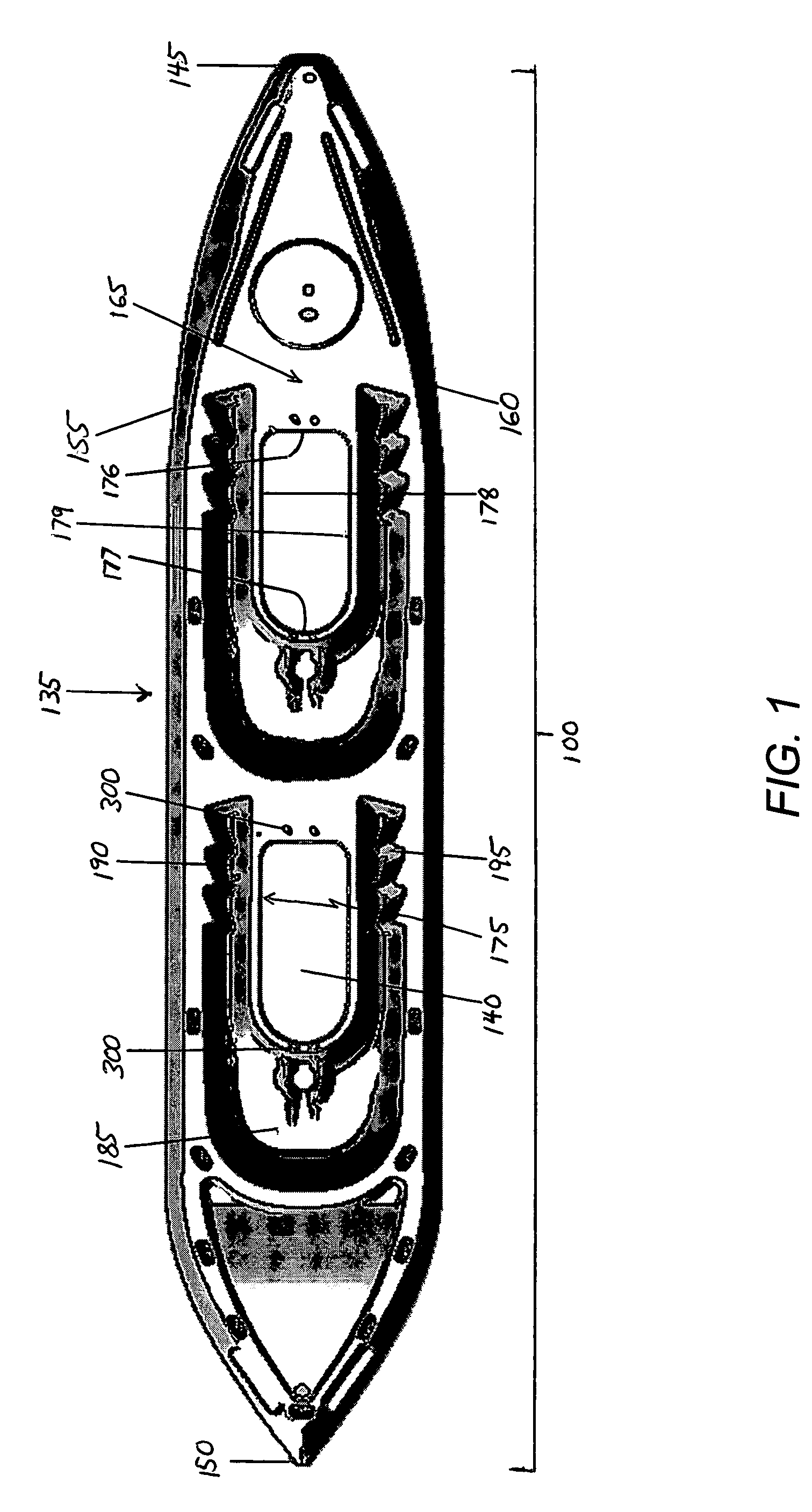 Modular kayak with elevated hull voids