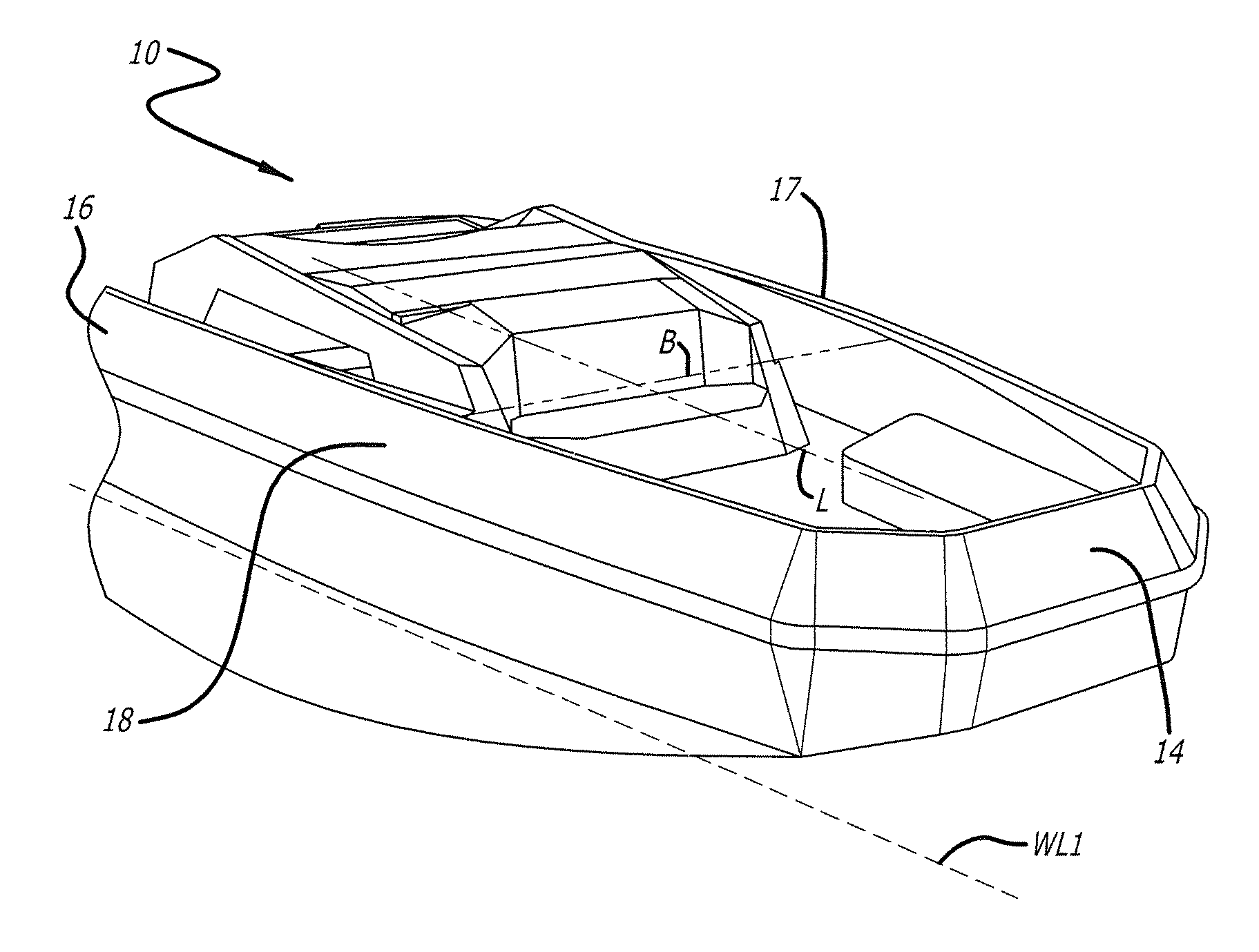 Wakesurfing boat and hull for a wakesurfing boat