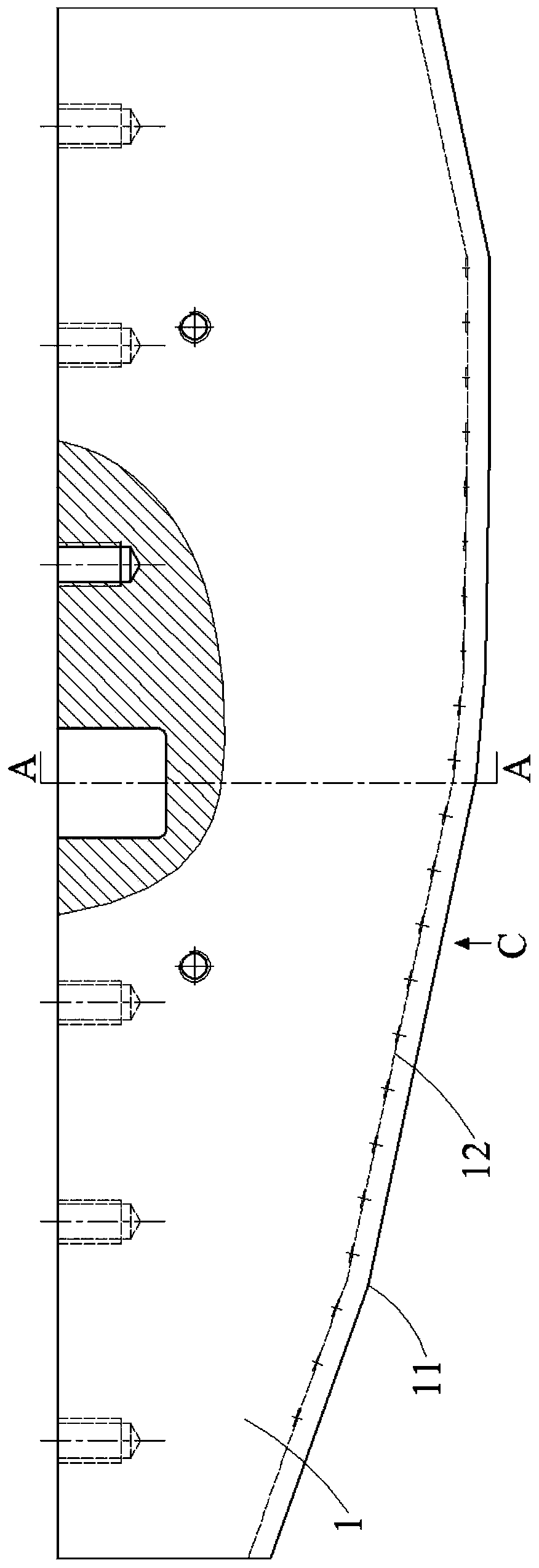 Concave press die and sizing machine