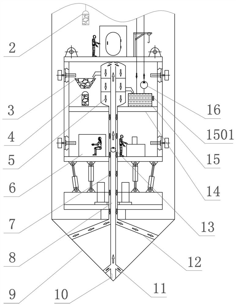 Upper deslagging system on full-section vertical shaft heading machine