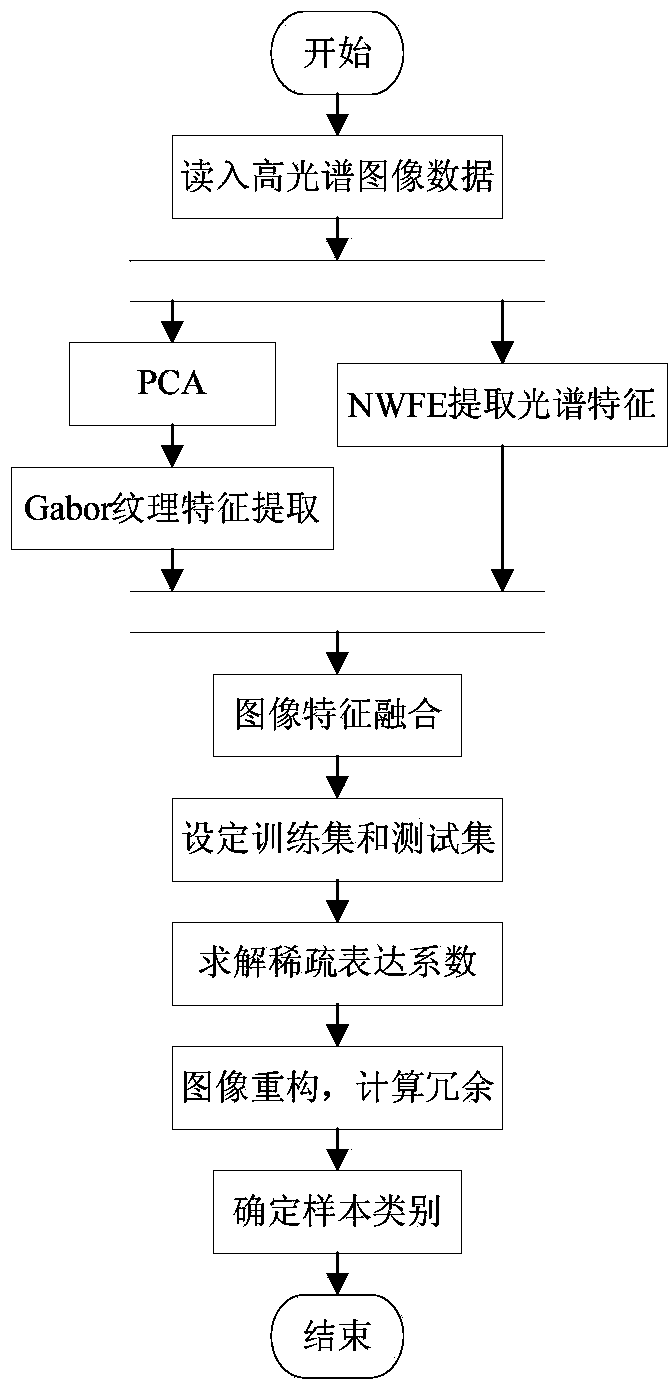 Hyperspectral image classification method based on spatial and spectral features and sparse representation