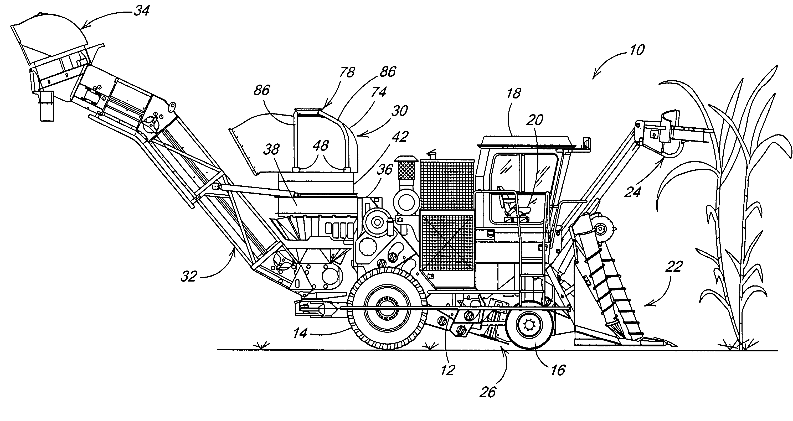 Cleaning chamber and method for a sugarcane chopper harvester