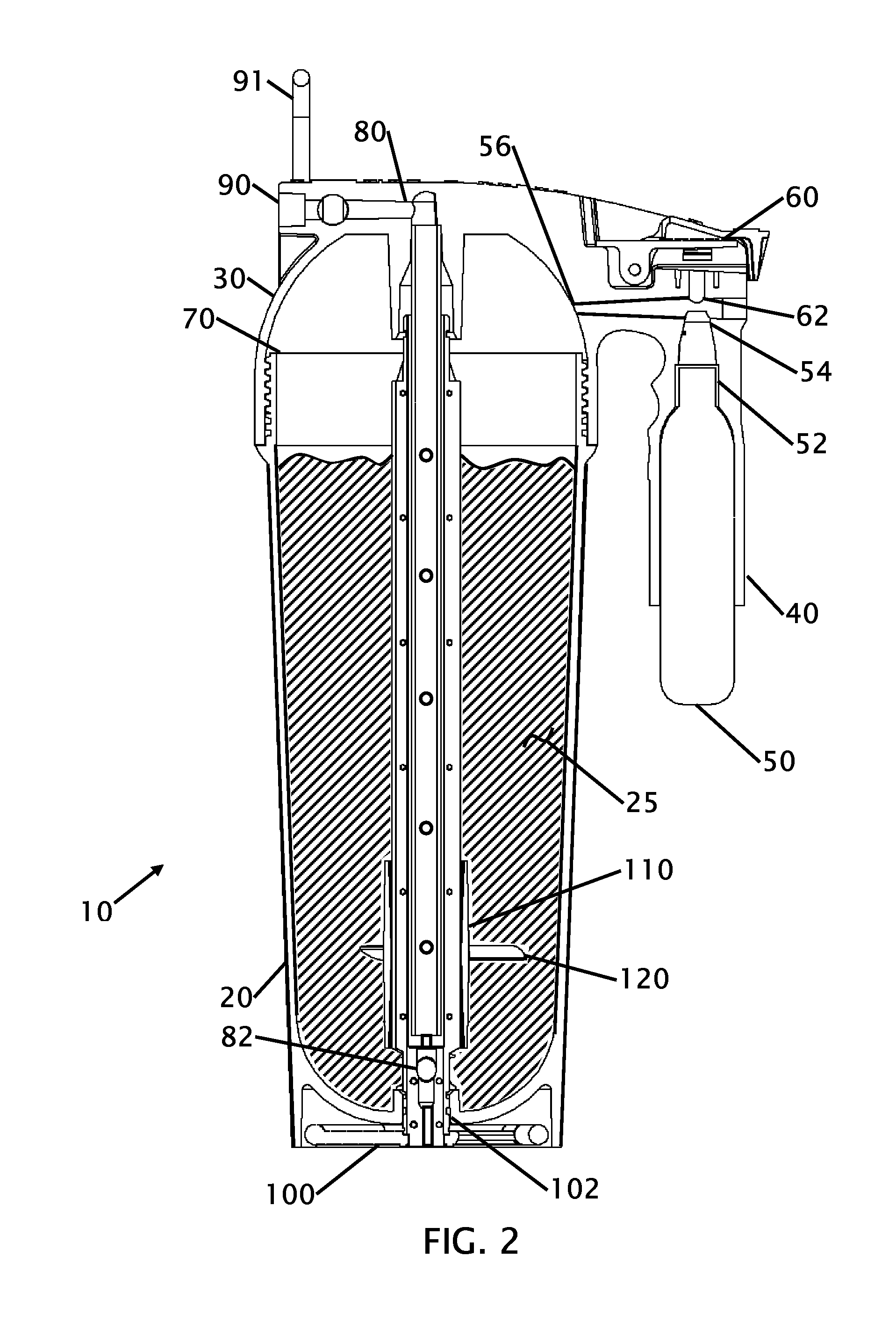 Self servicing fire extinguisher with internal mixing and external co2 chamber