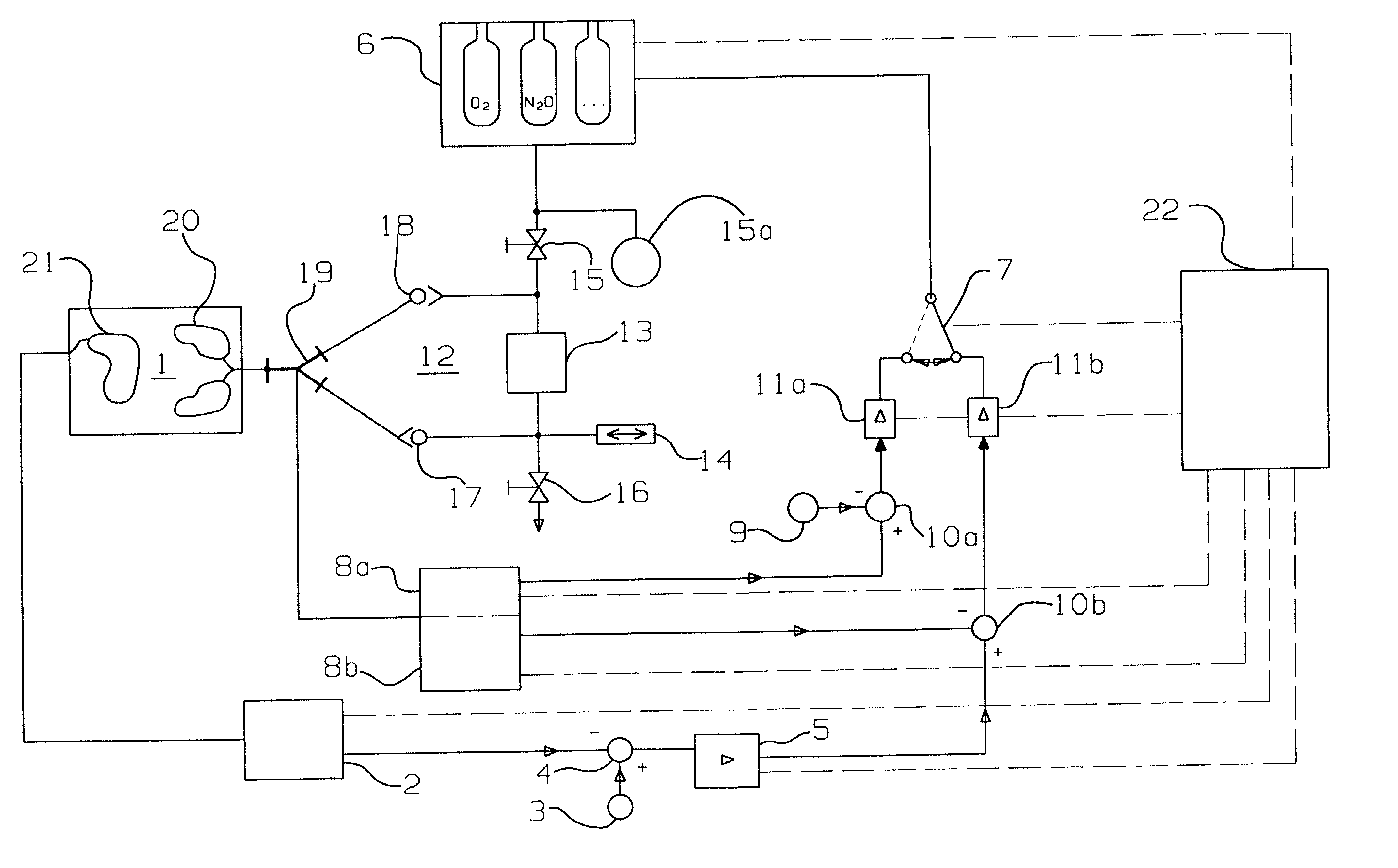 Arrangement and process for controlling a numerical value for patient respiration