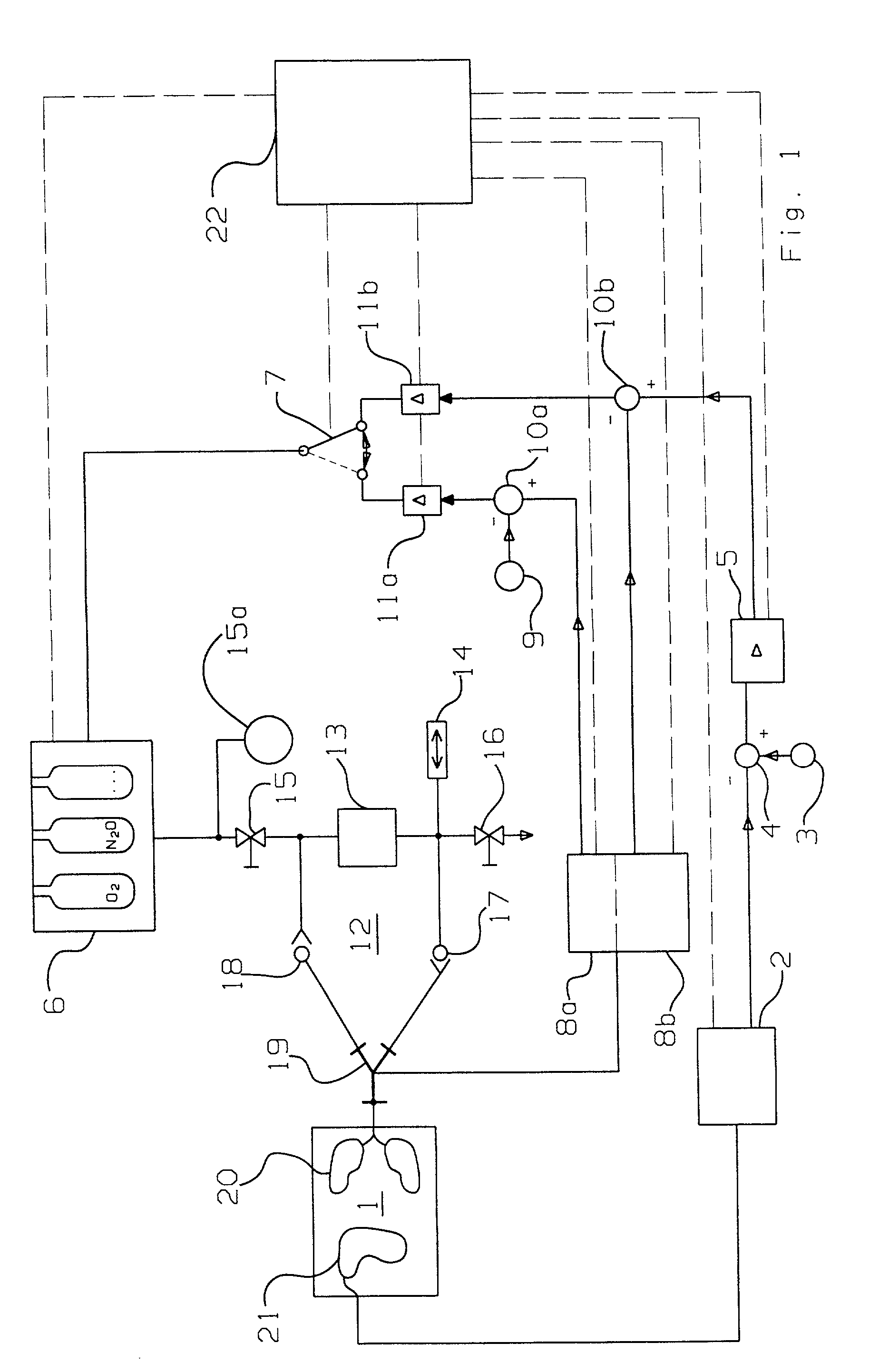 Arrangement and process for controlling a numerical value for patient respiration