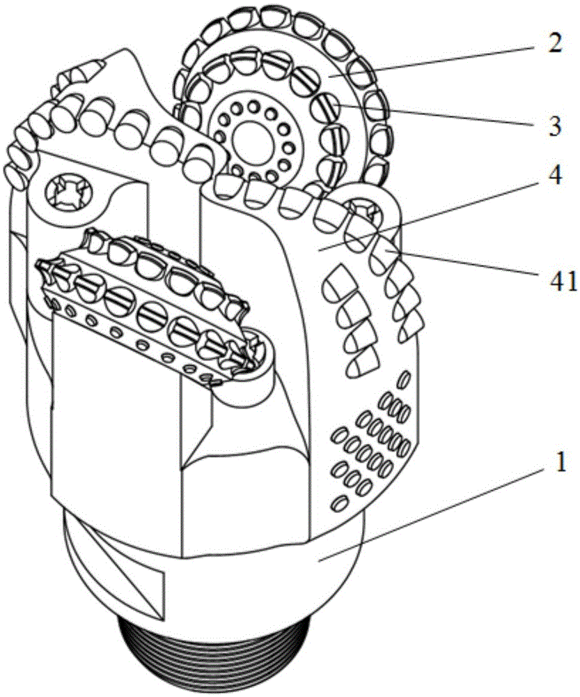 A kind of roller cone-fixed cutting structure composite drill bit