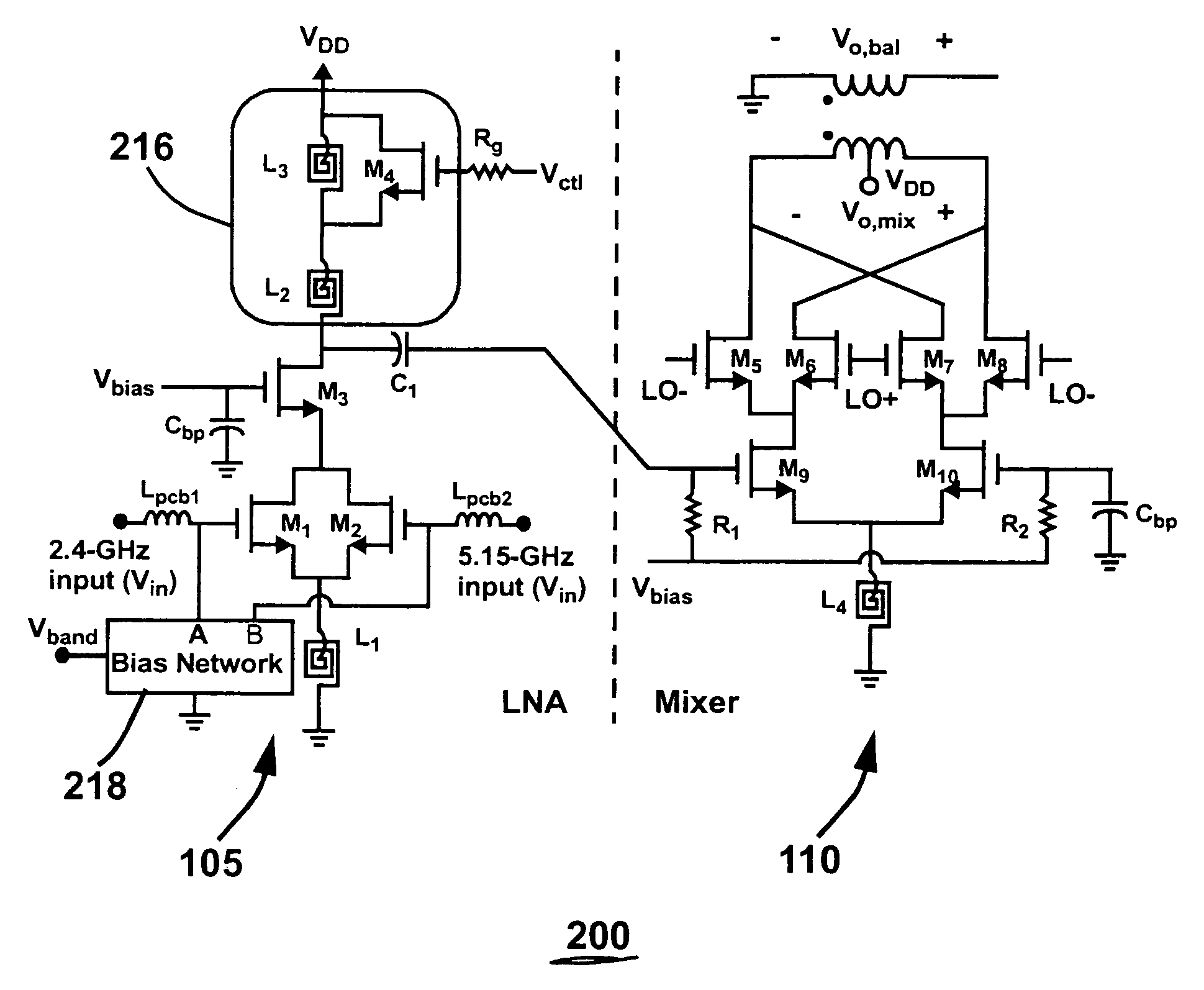 Dual-band CMOS front-end with two gain modes