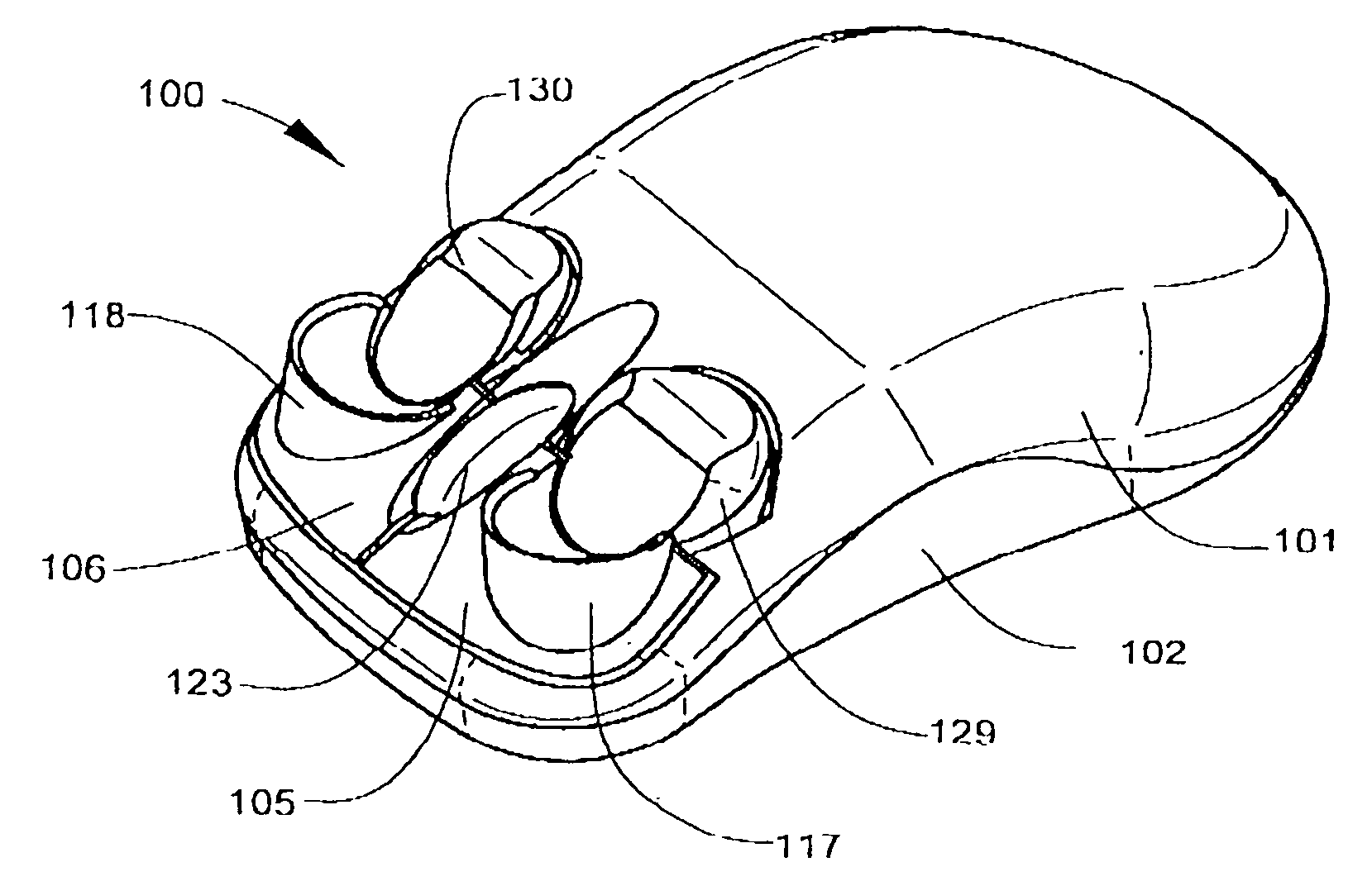 Computer input device with ergonomically formed and positioned actuators