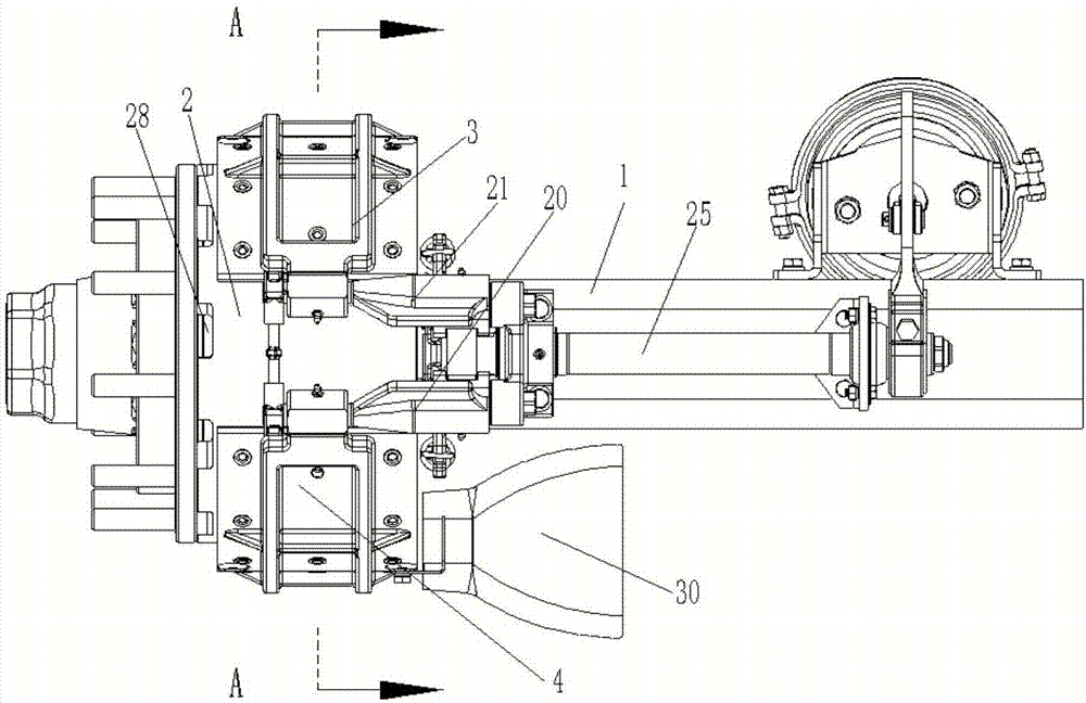 Side-arranged circumferential-embracing braked axle of motor truck