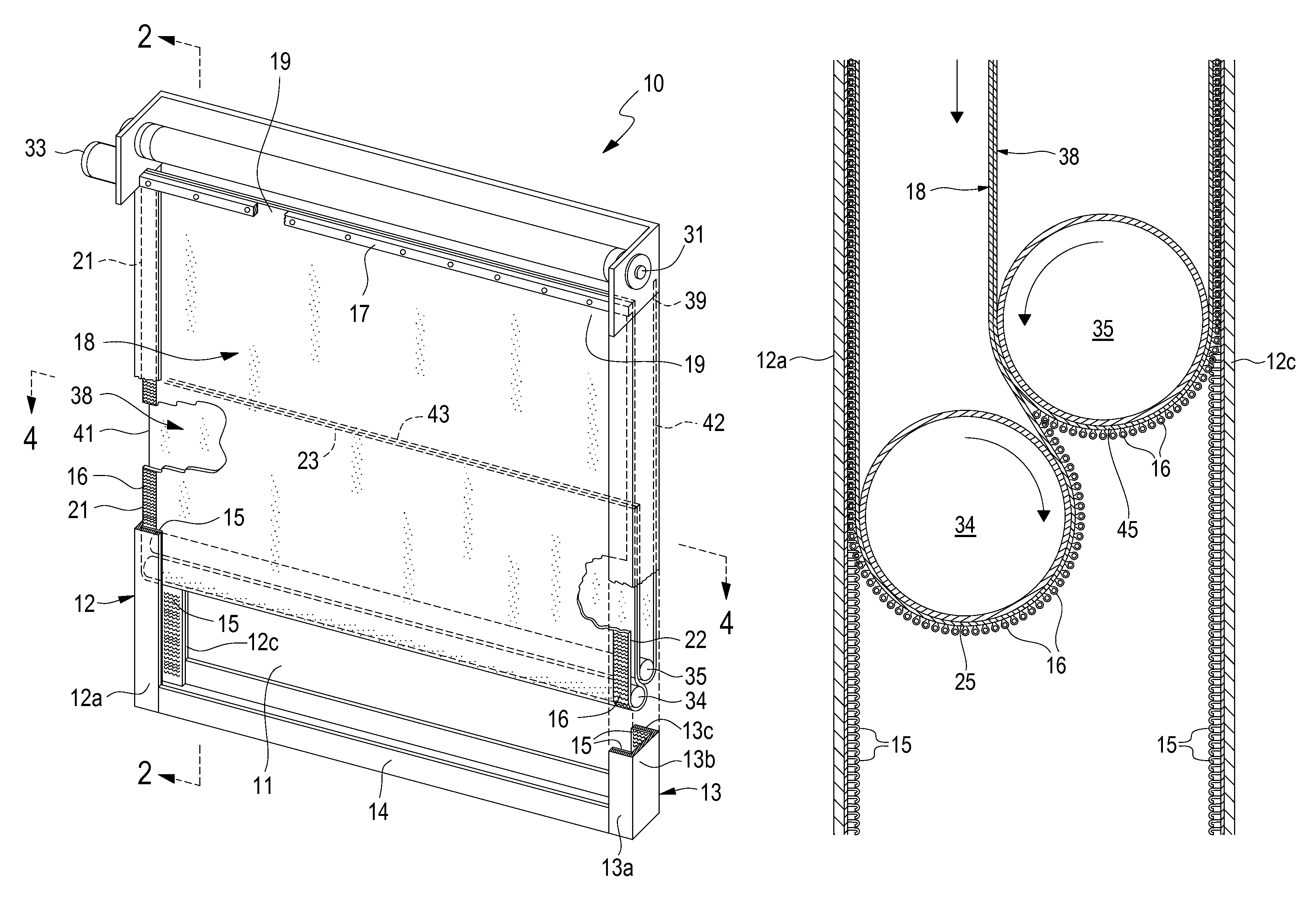 Dual curtain closure system having uni-directional securing hooks