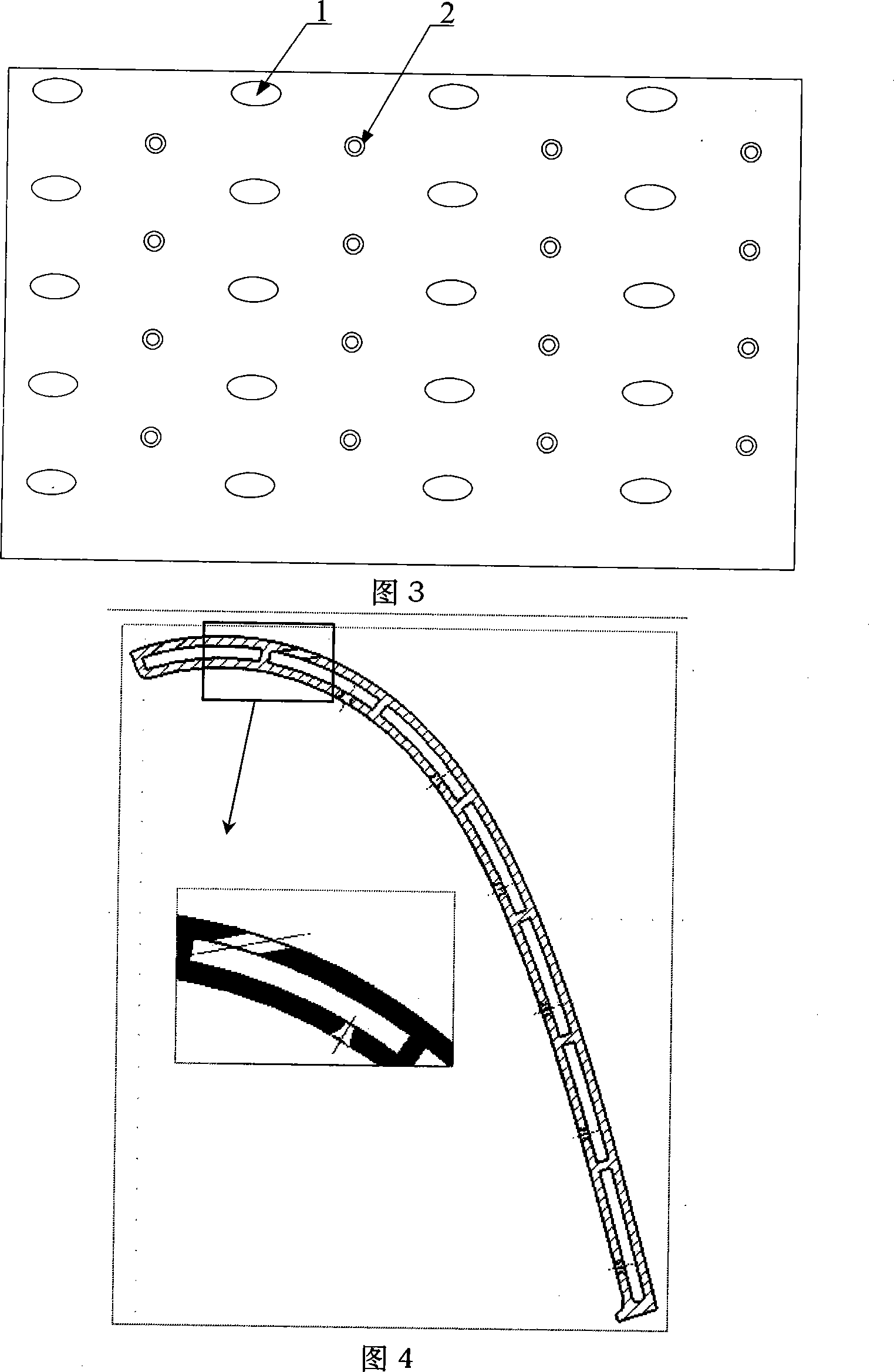 Combined cooling structure for turbine blade middle-part round-corner transition impact aerating film